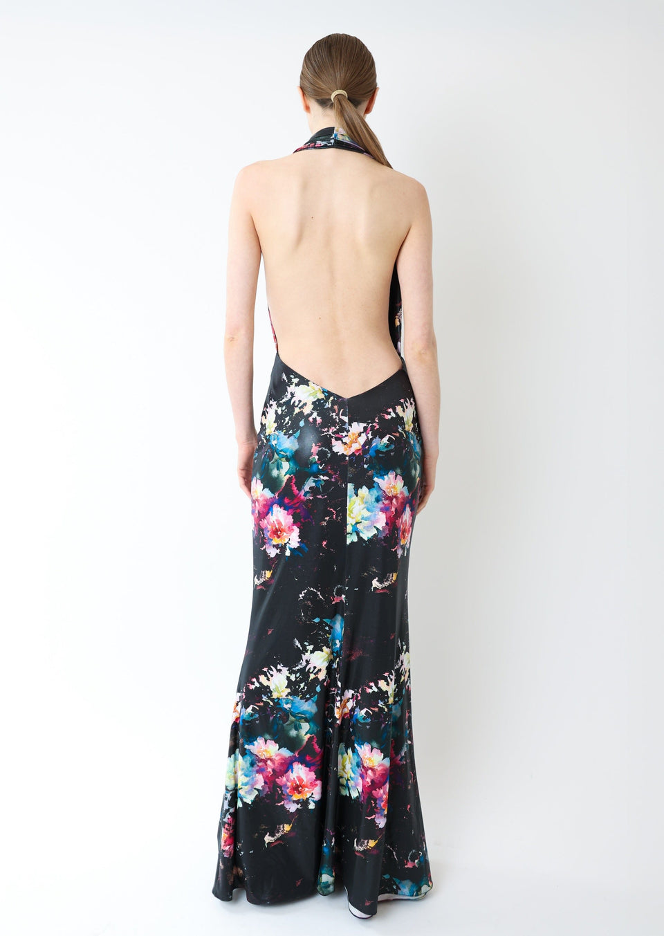 Floral Jersey Deep Cowl Neck Gown - LAPOINTE