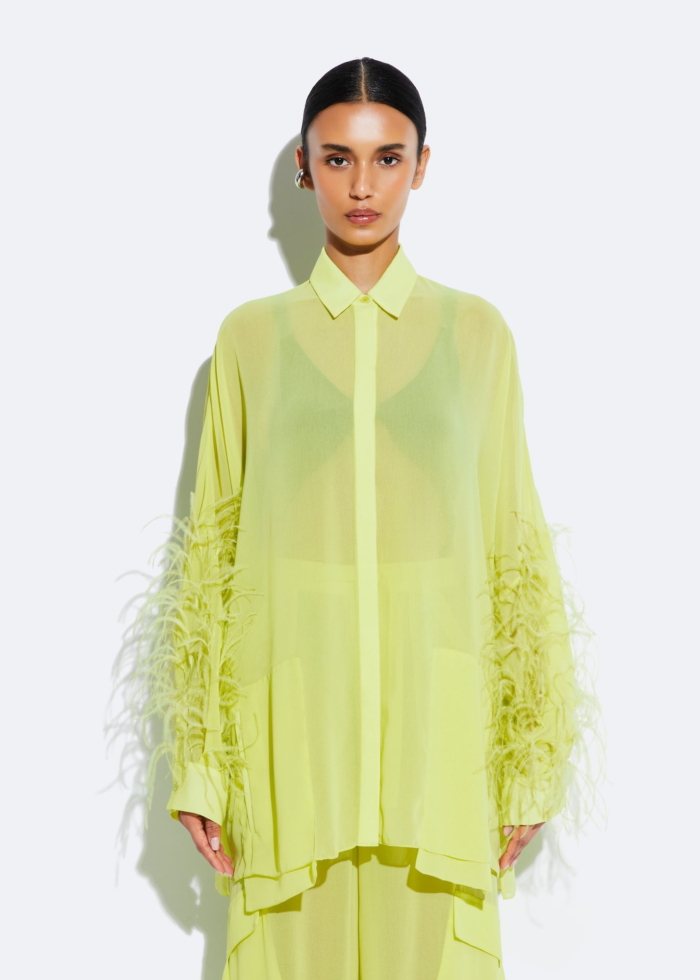 Georgette Oversized Shirt With Feathers