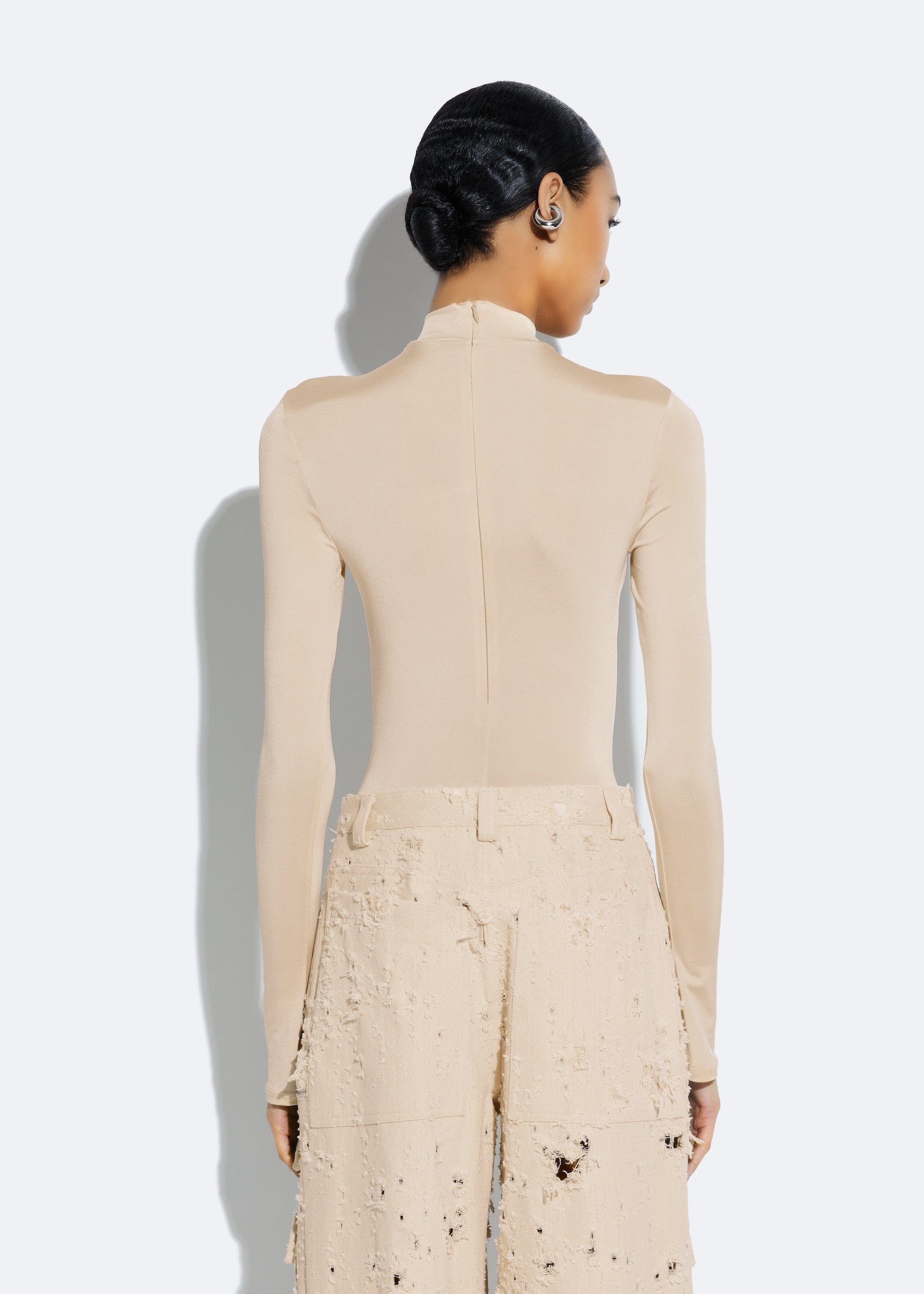 Jersey Mock Neck Bodysuit in Ecru Tan and Neutral | LAPOINTE