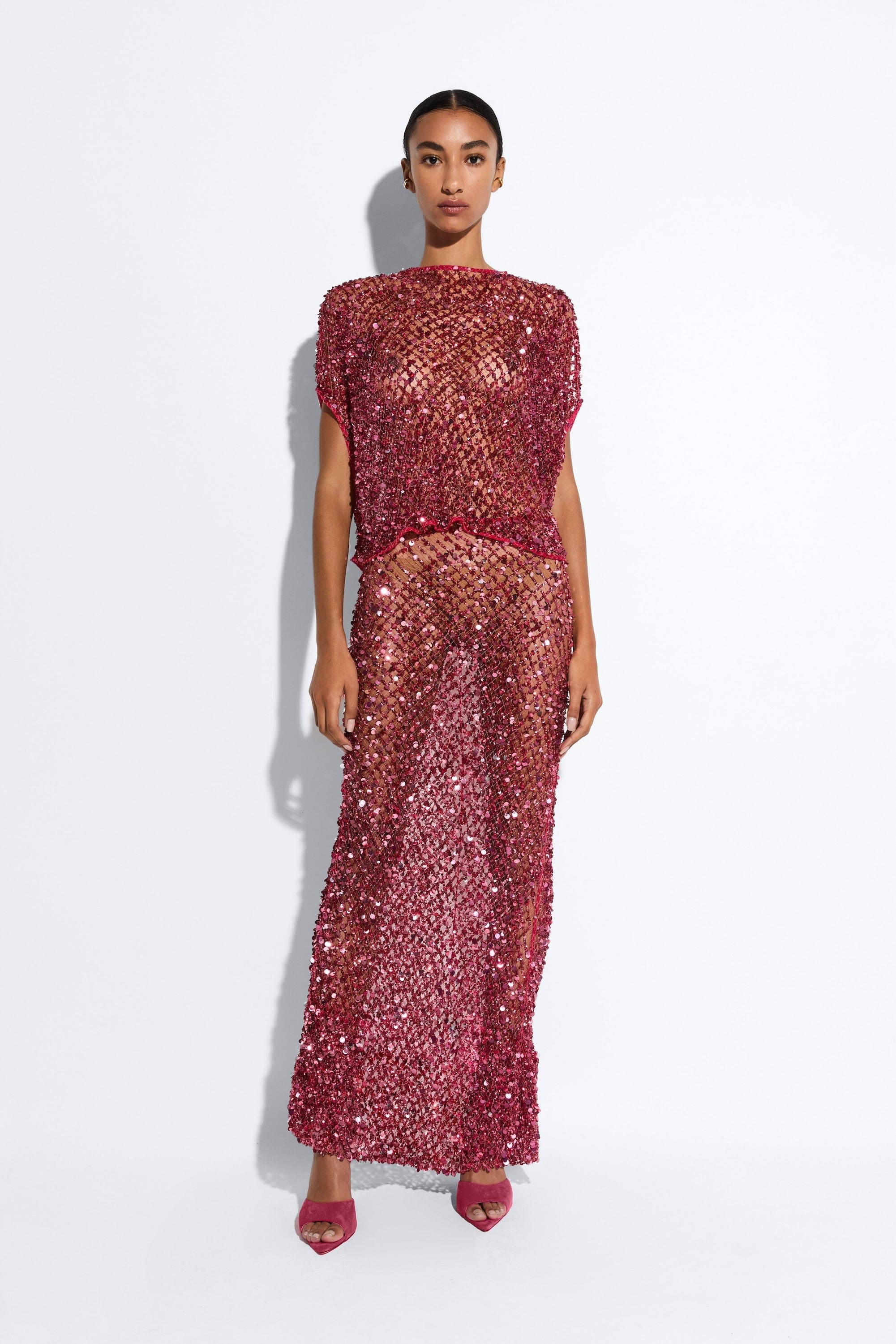 Net Mesh Sequin Flare Skirt - LAPOINTE