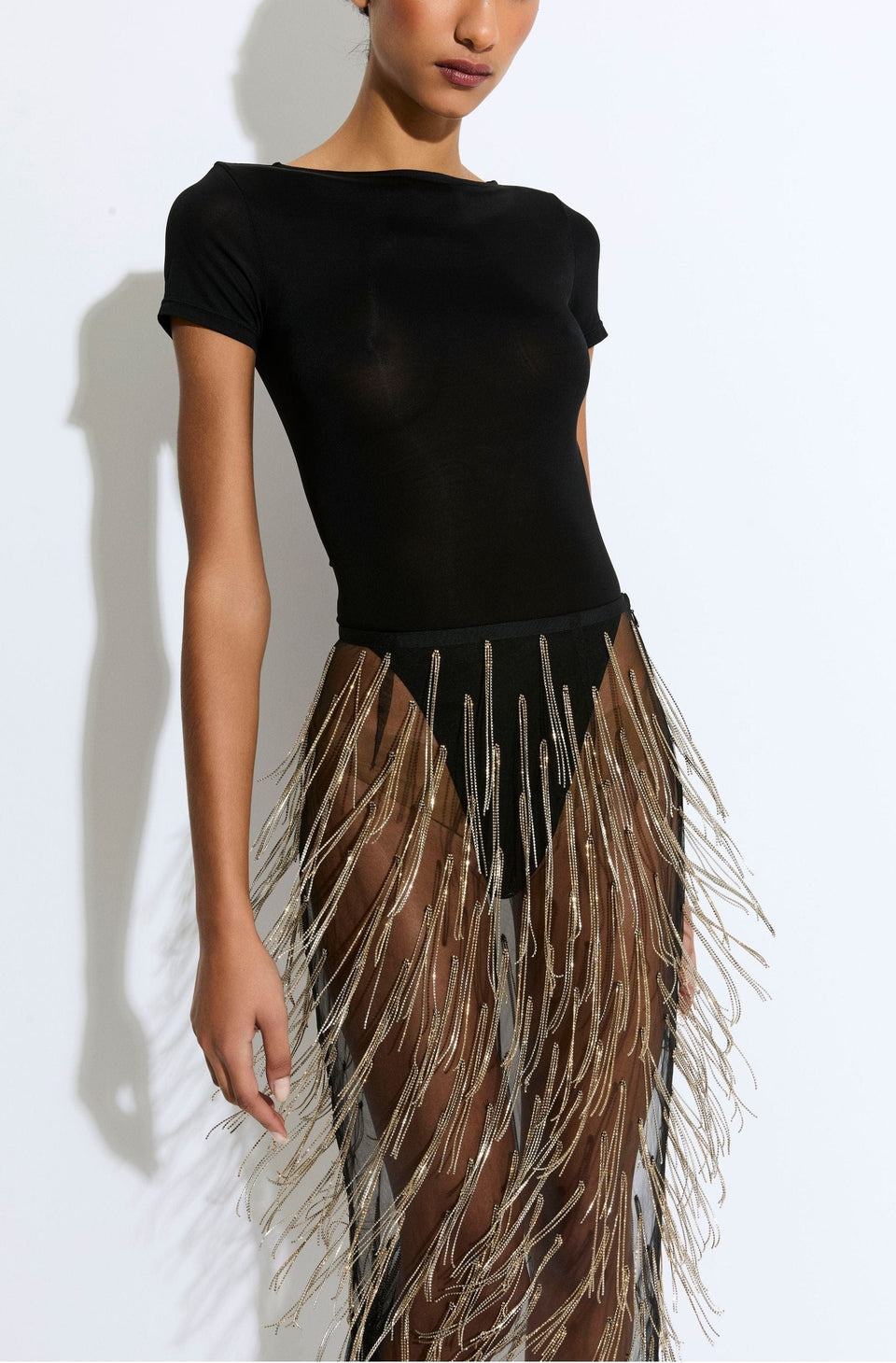 Rhinestone Fringe High Waist Skirt