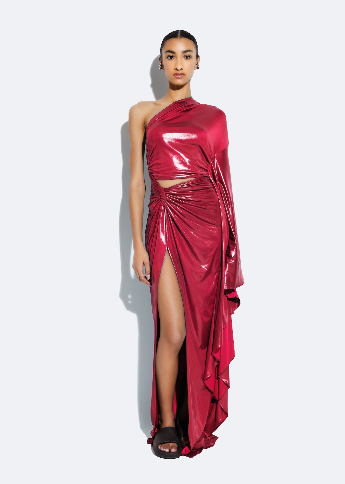 Coated Jersey One Shoulder Gown