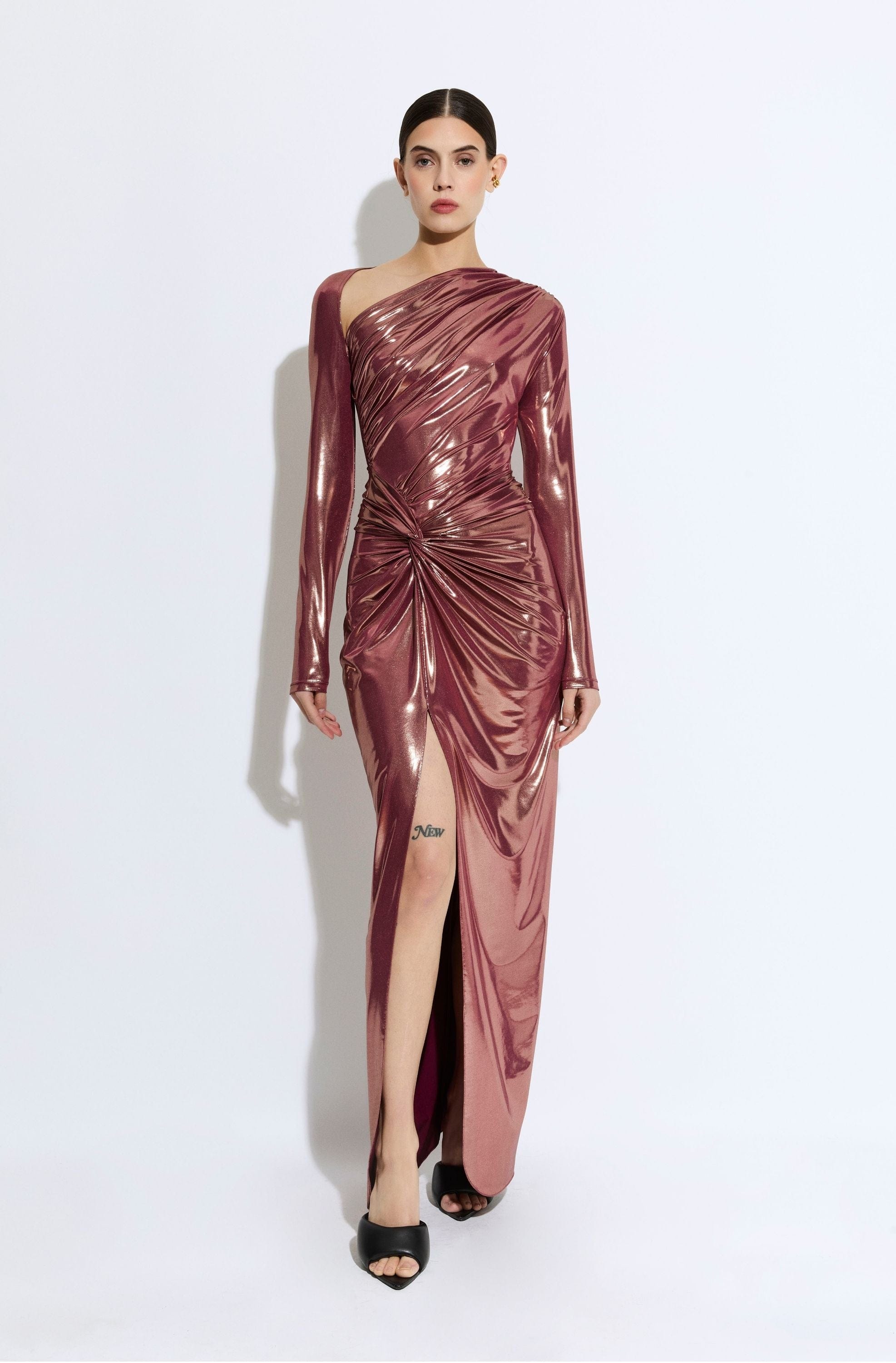 Coated Jersey Asymmetric Draped Sarong Dress - LAPOINTE