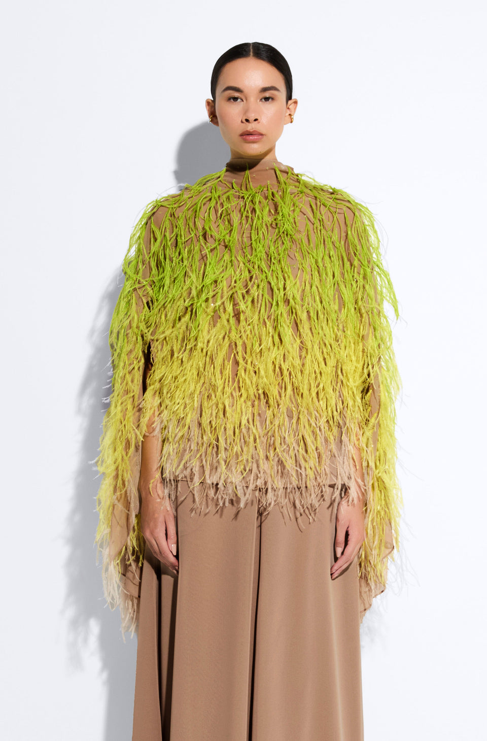 Lightweight Georgette Oversized Cape Tee With Feathers - LAPOINTE