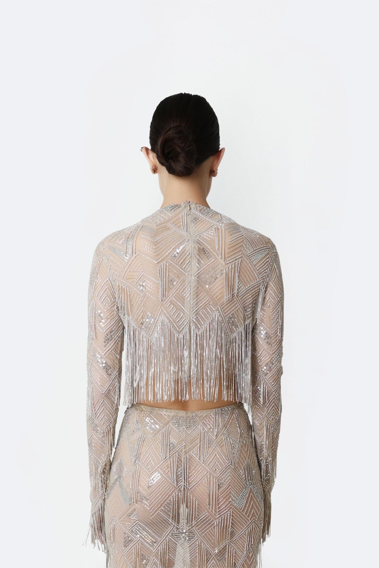 Geometric Crystal Fringe Cropped Top