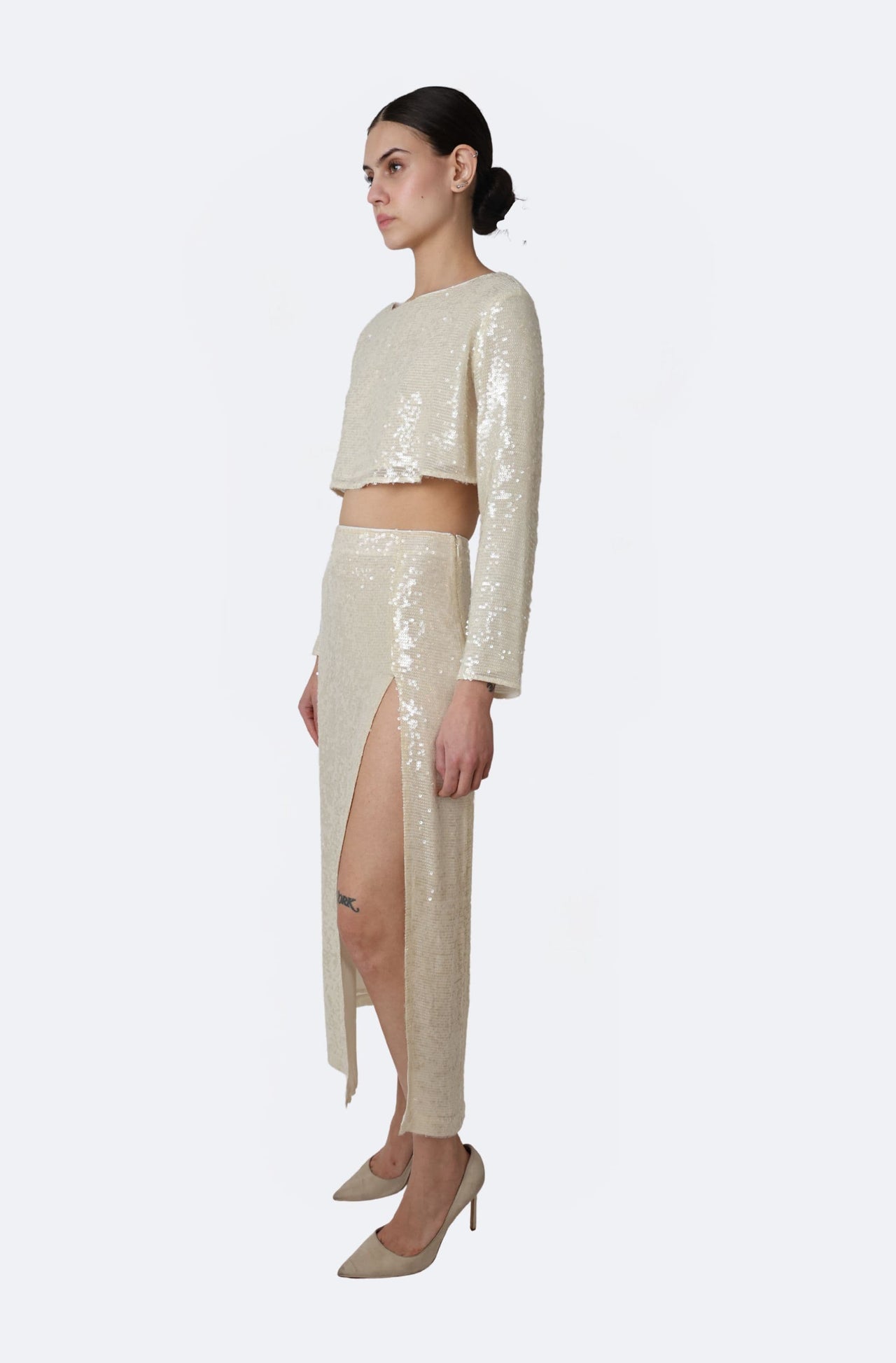 Sequin High Waist Slit Skirt - LAPOINTE
