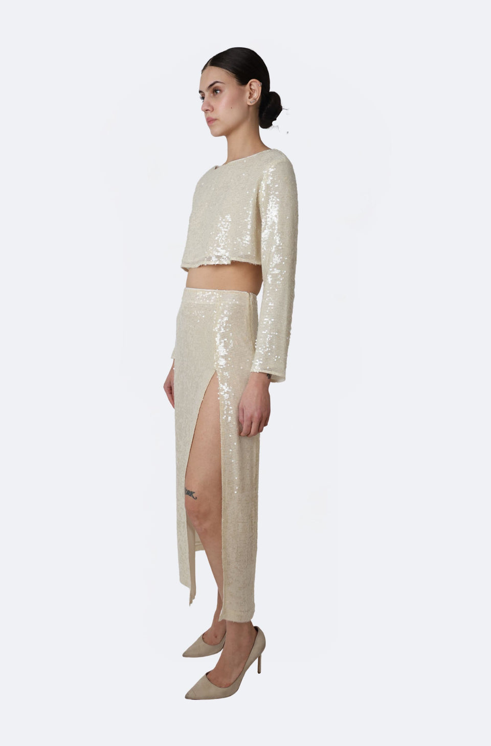Sequin High Waist Slit Skirt - LAPOINTE