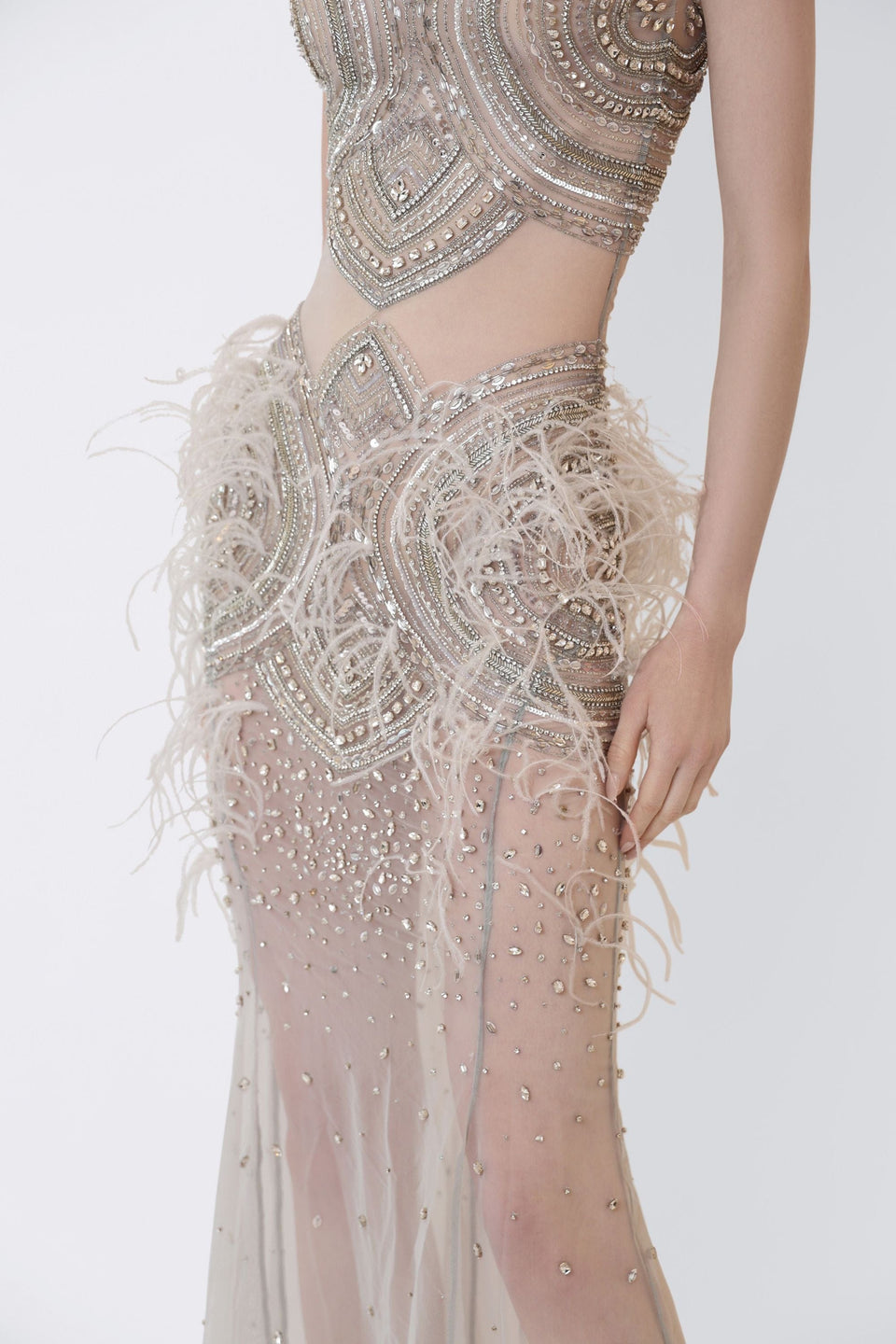 Mosaic Crystal Embroidery Sleeveless Boatneck Gown