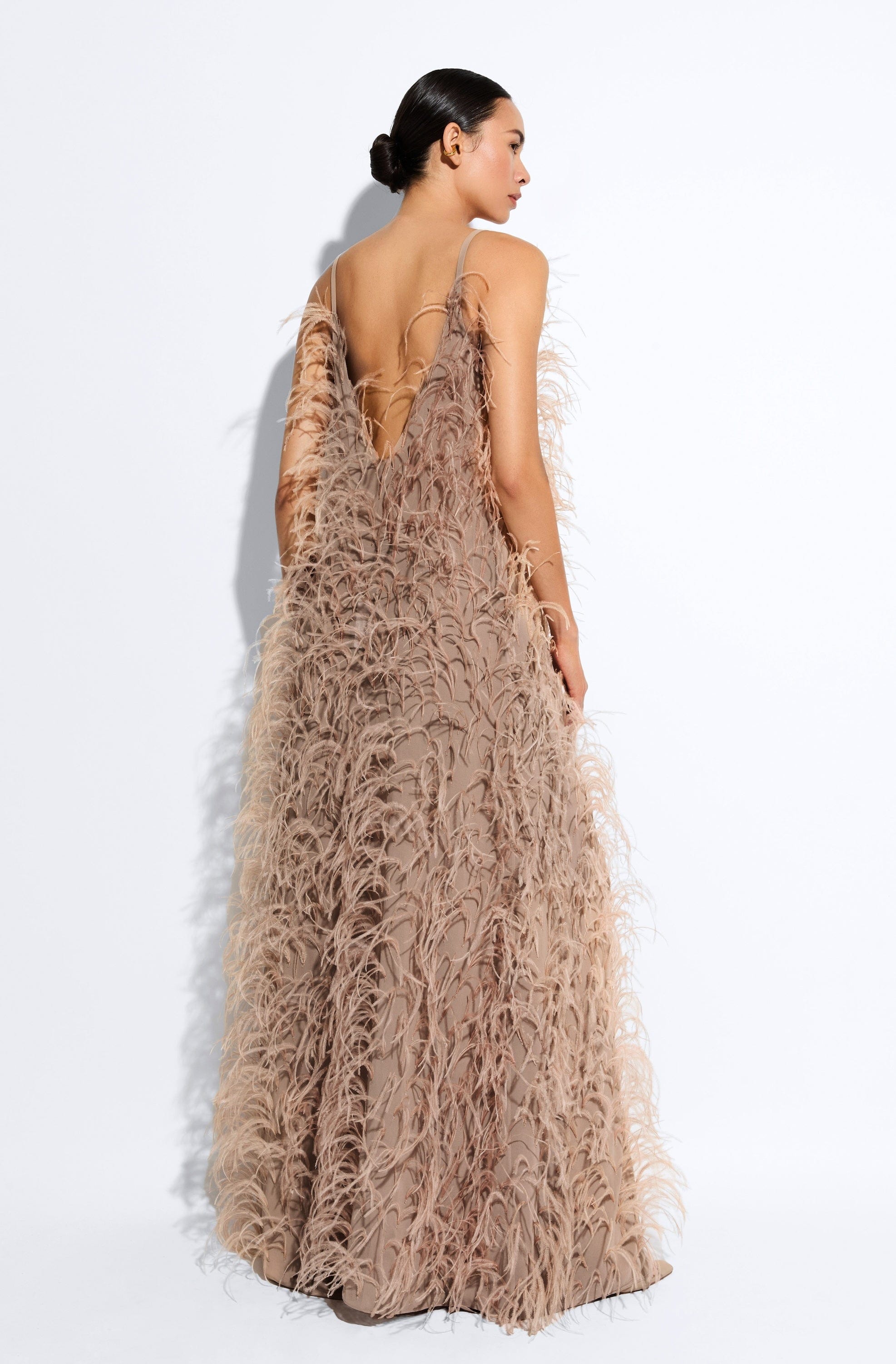 Lightweight Georgette Long Cami Top With Feathers - LAPOINTE