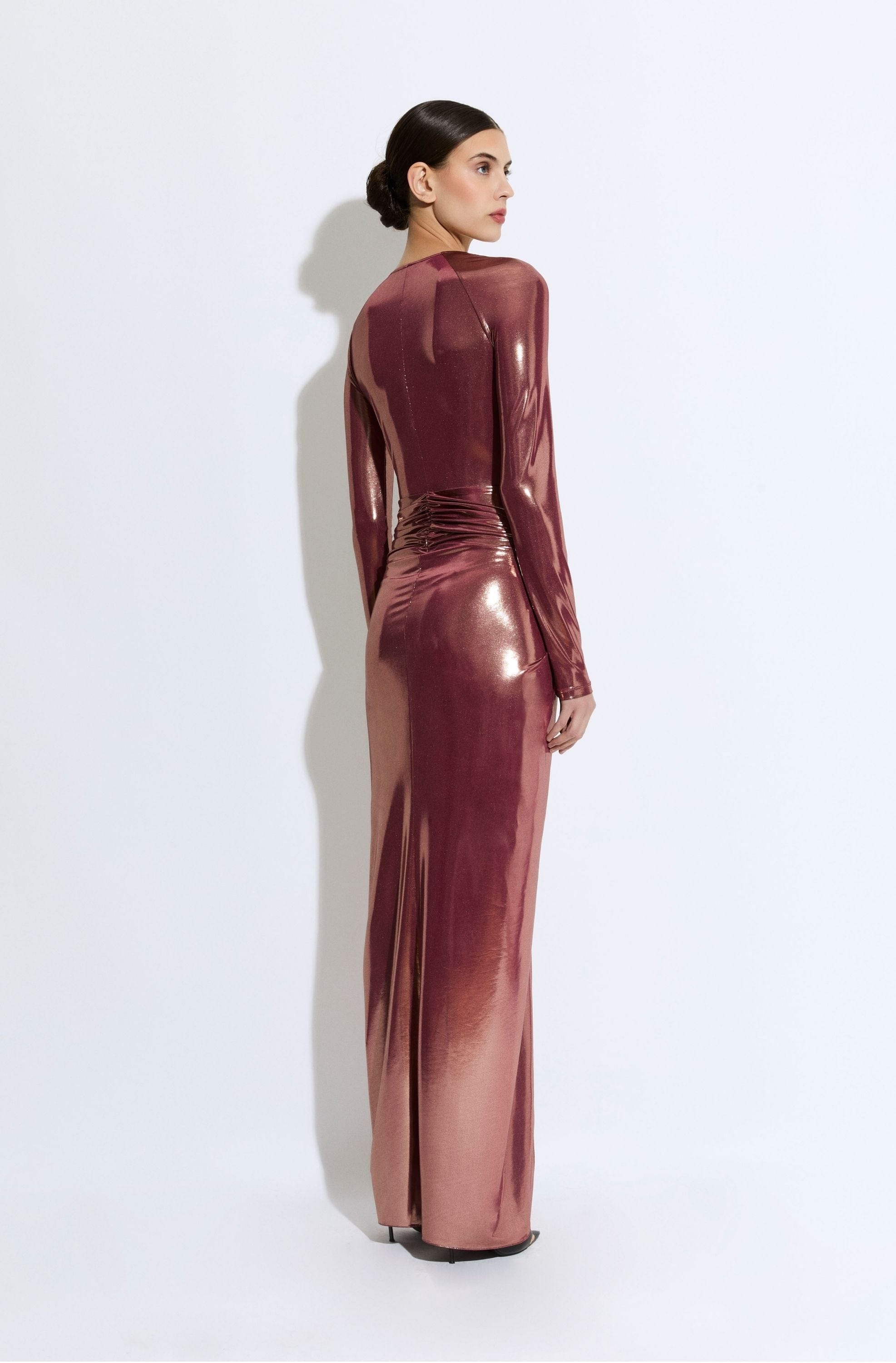 Coated Jersey Asymmetric Draped Sarong Dress - LAPOINTE