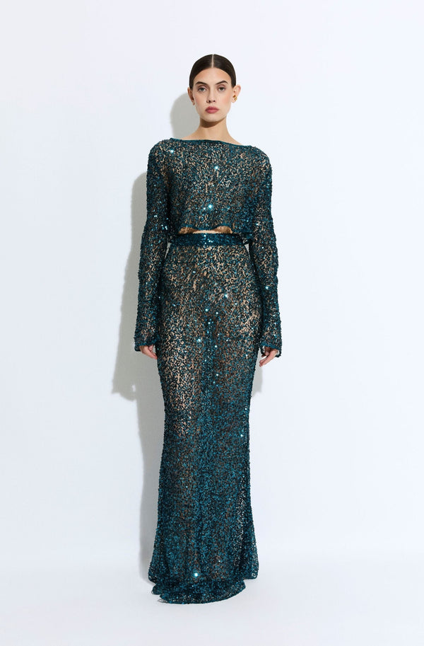 Net Paillette Maxi Skirt