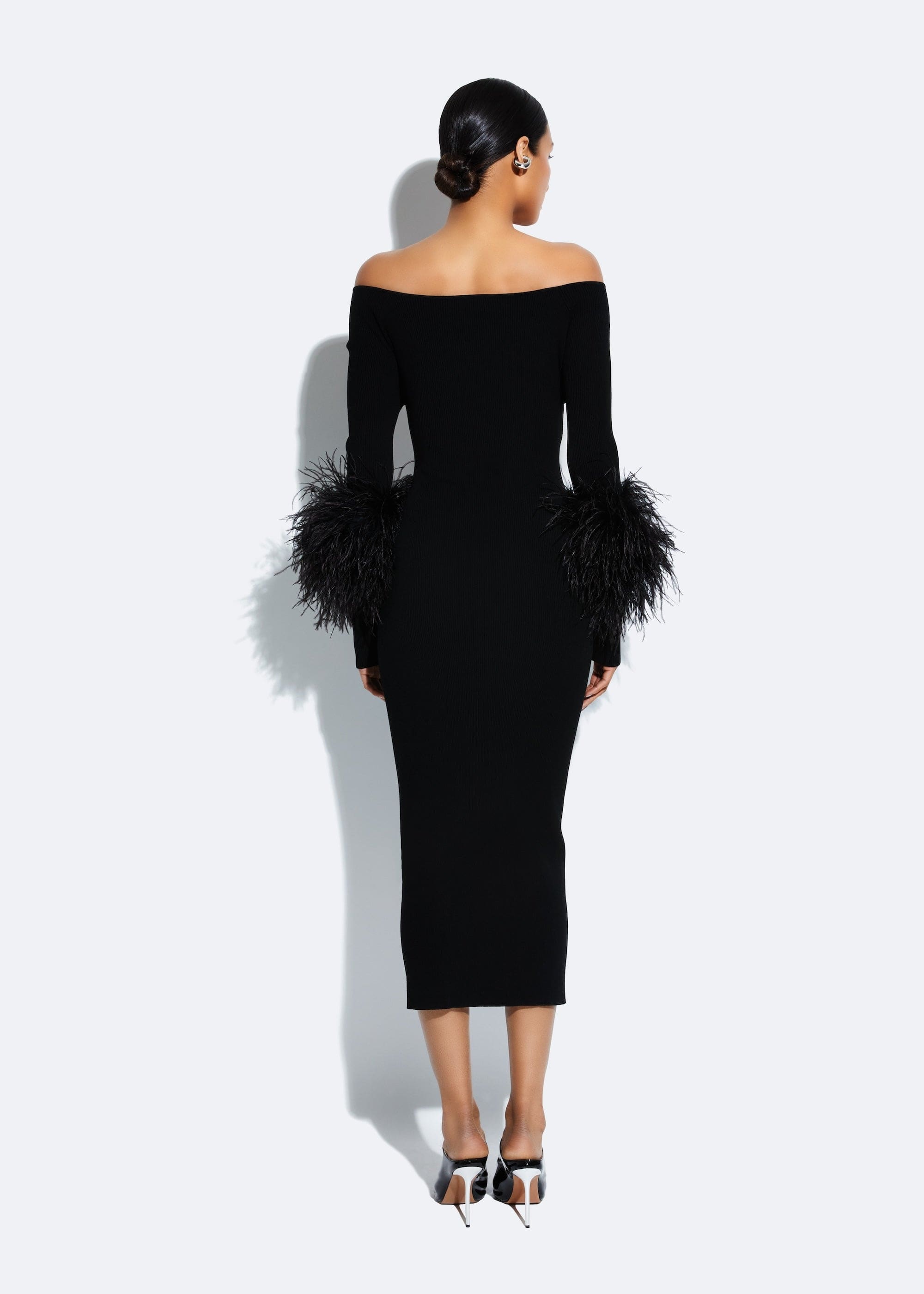 Matte Viscose Cross Front Dress With Feathers in Black | LAPOINTE Matte Viscose Cross Front Dress With Feathers in Black | LAPOINTE