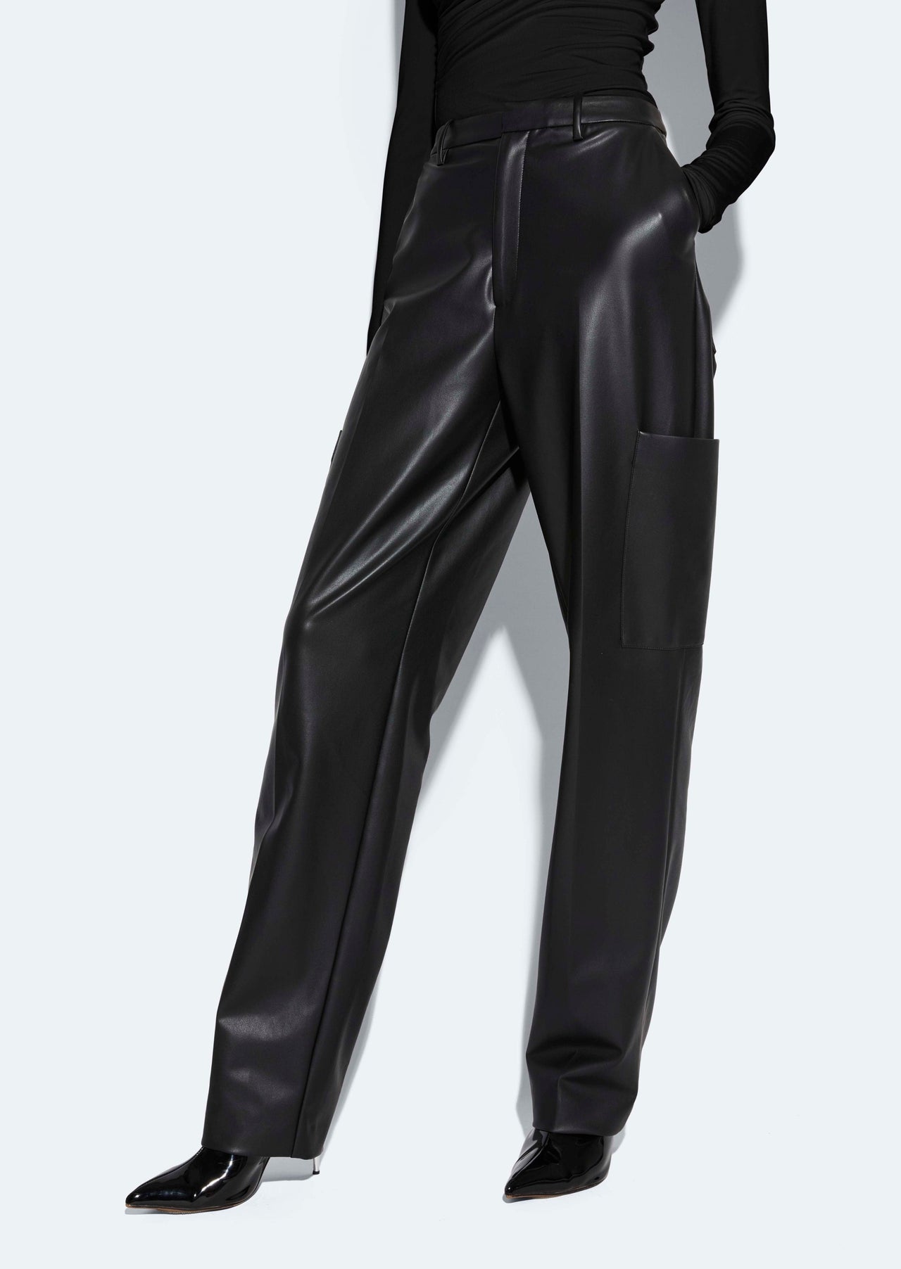 Stretch Faux Leather Tapered Trouser