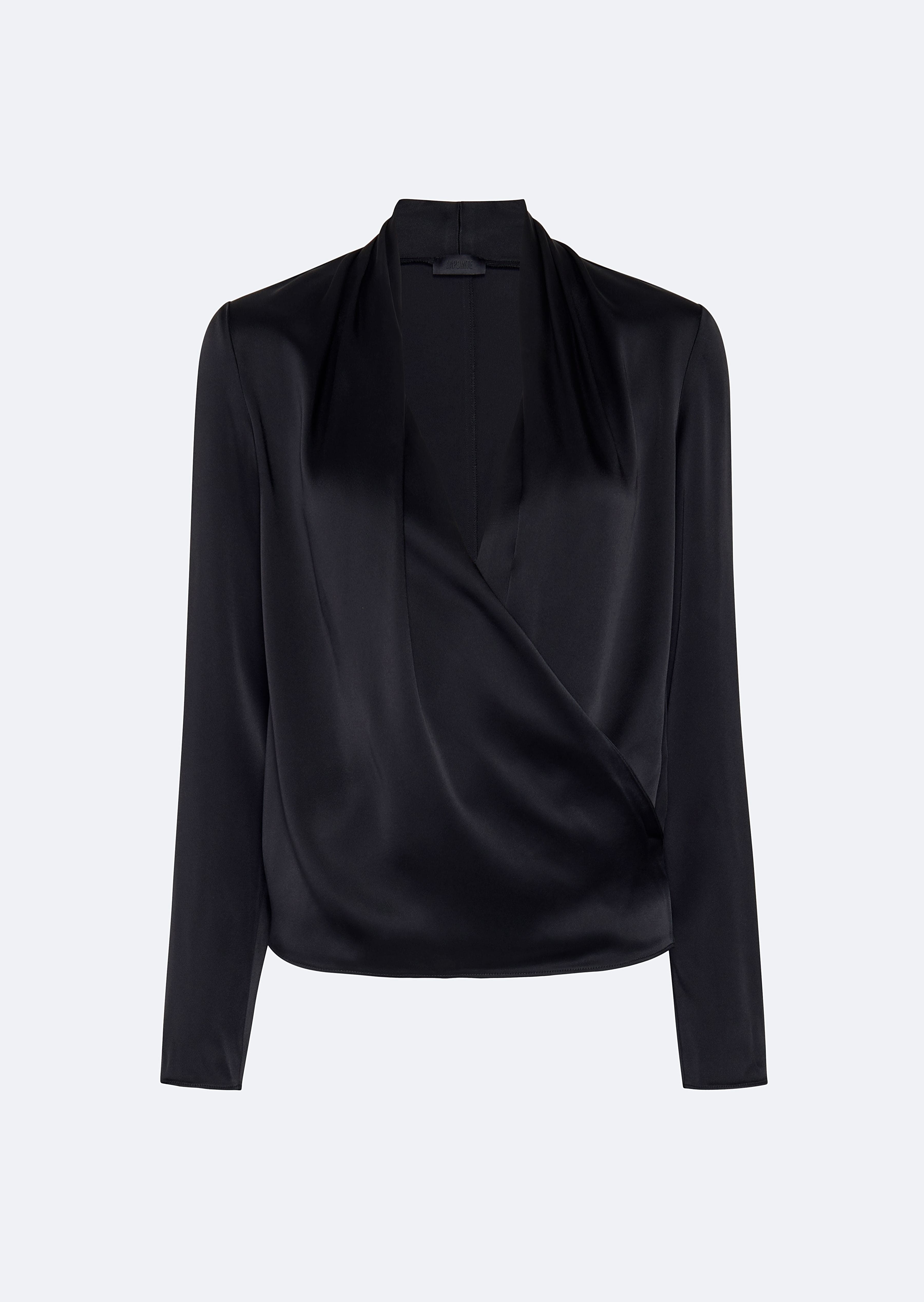 Satin Wrap Top in Black Black LAPOINTE