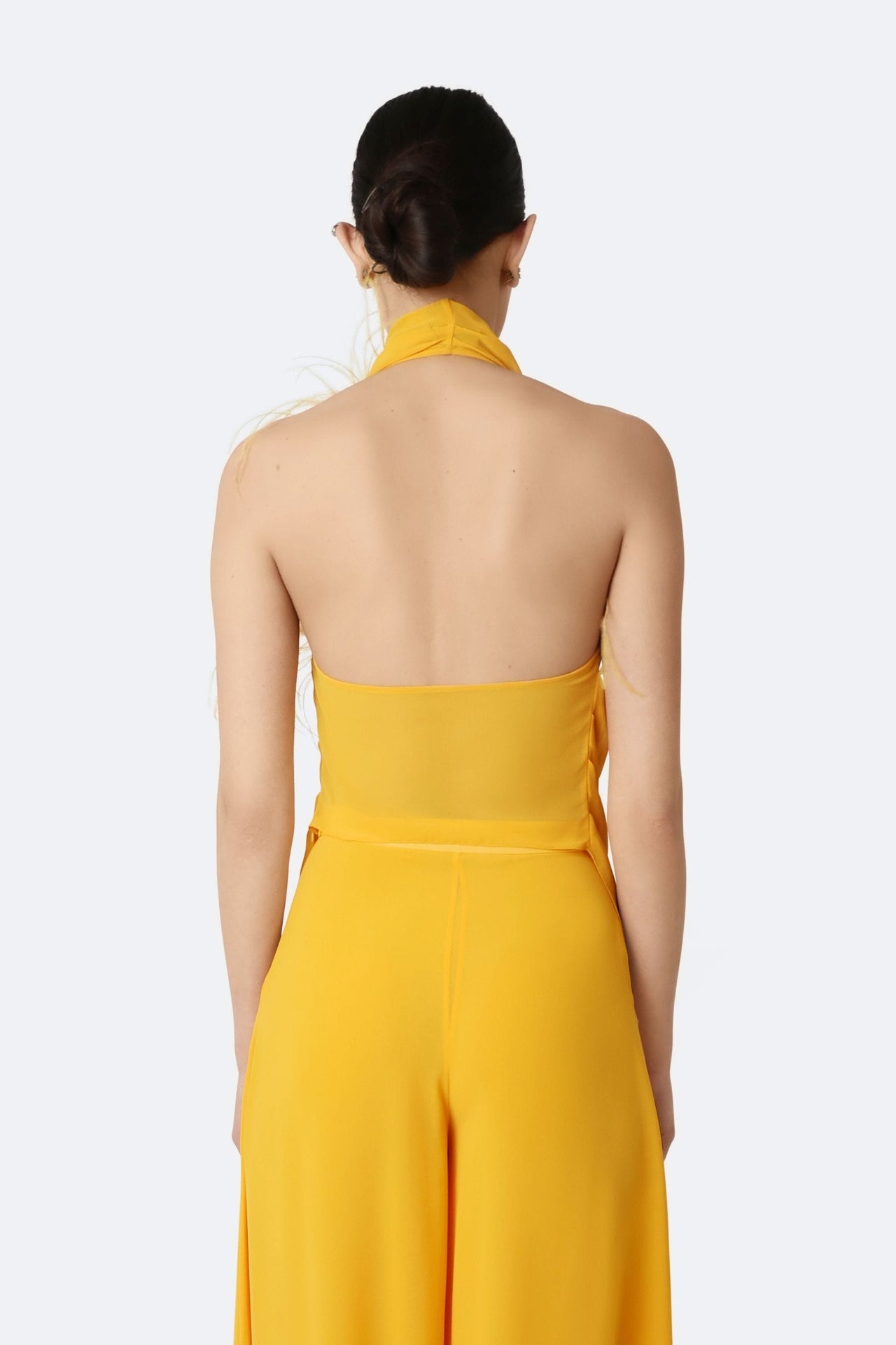 Lightweight Georgette Draped Cowl Neck Top With Feathers - LAPOINTE