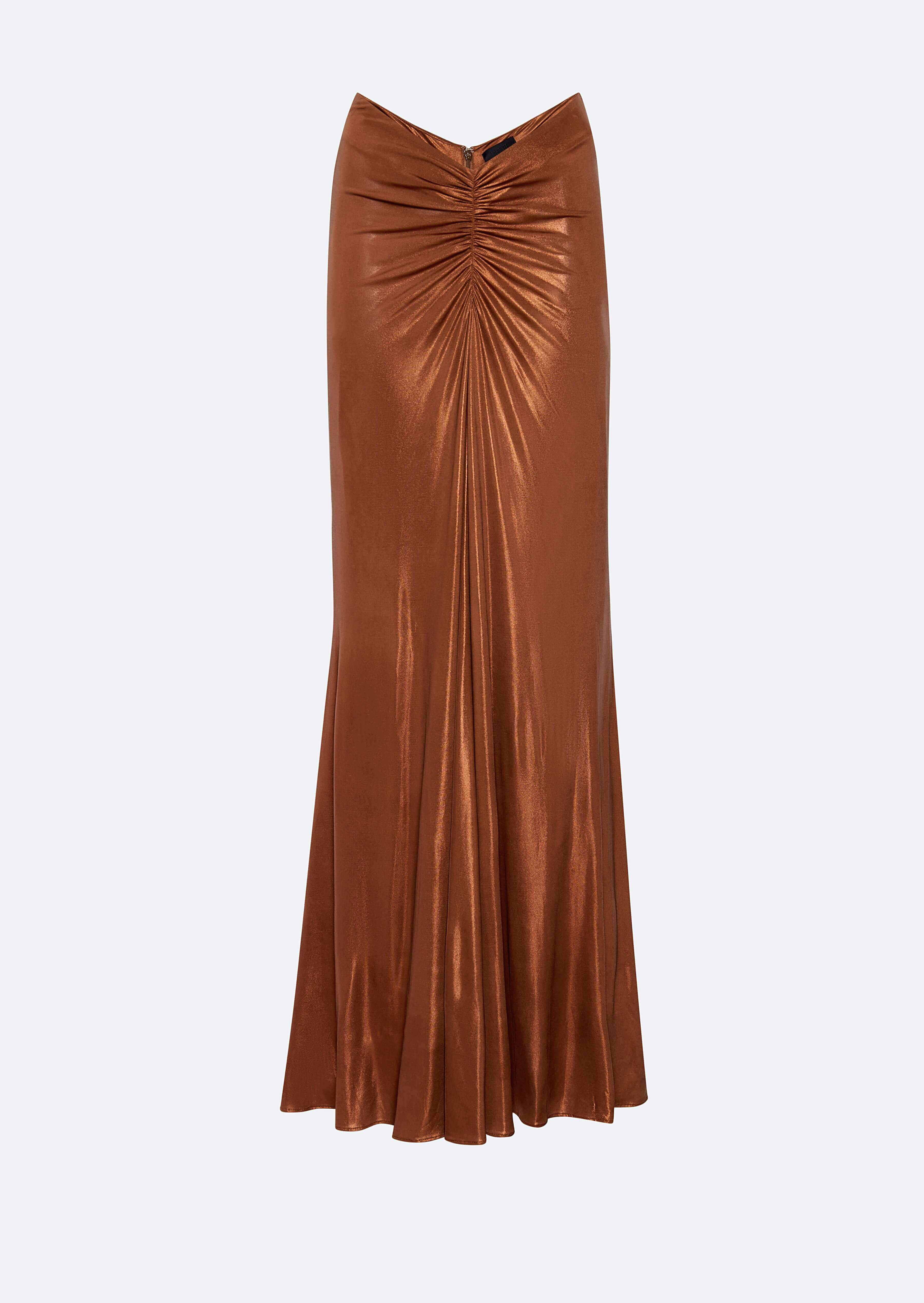 Coated Jersey Ruched Maxi Skirt in Copper Brown | LAPOINTE