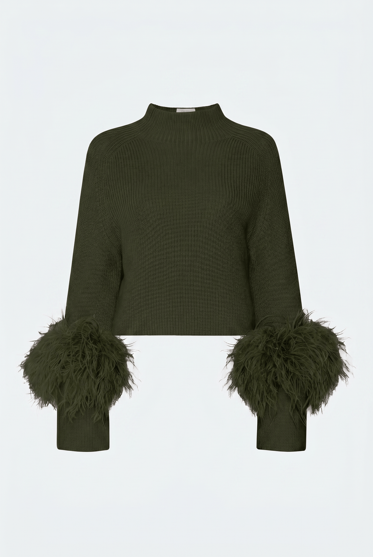 Merino Mock Neck Sweater With Feathers