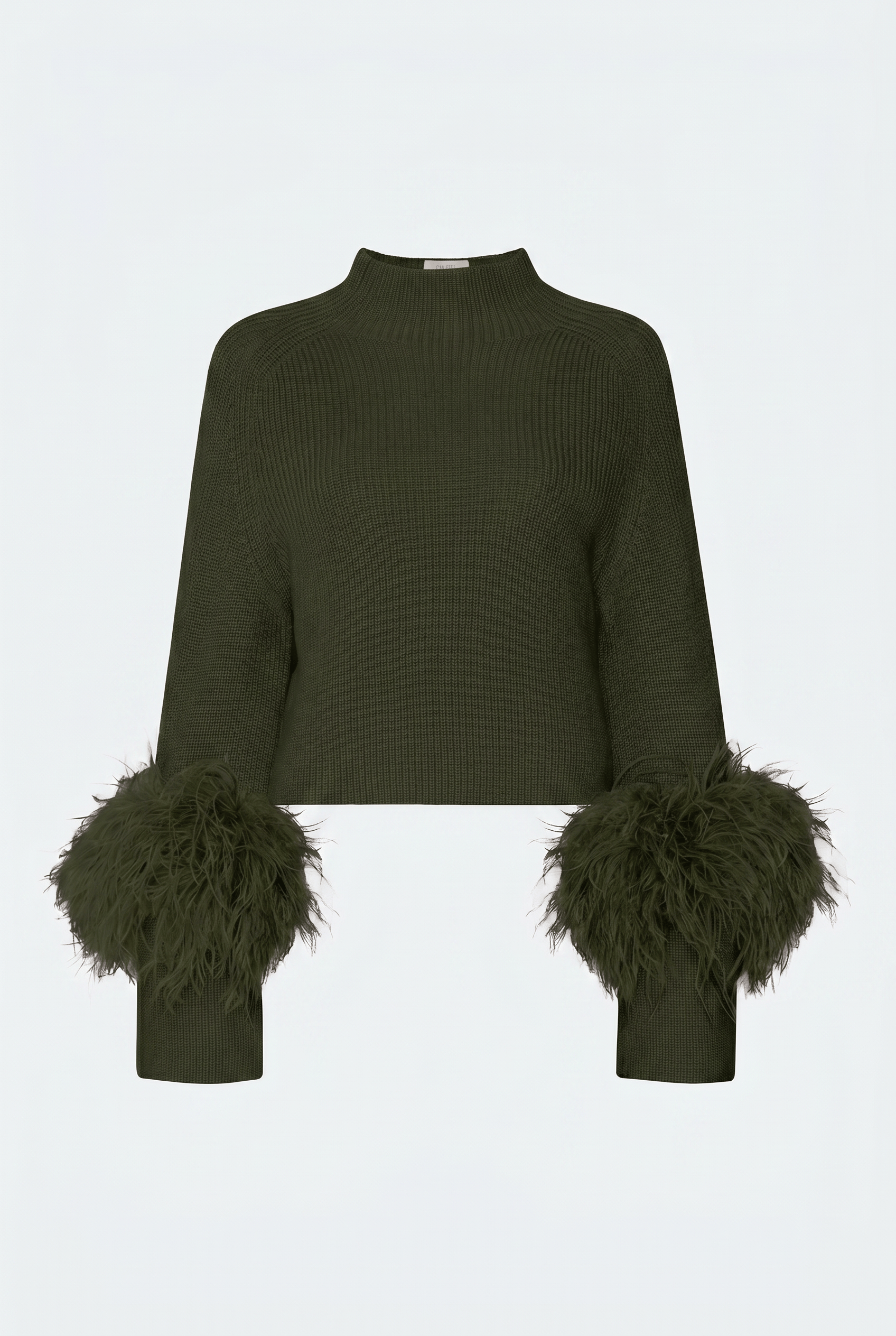 Merino Mock Neck Sweater With Feathers