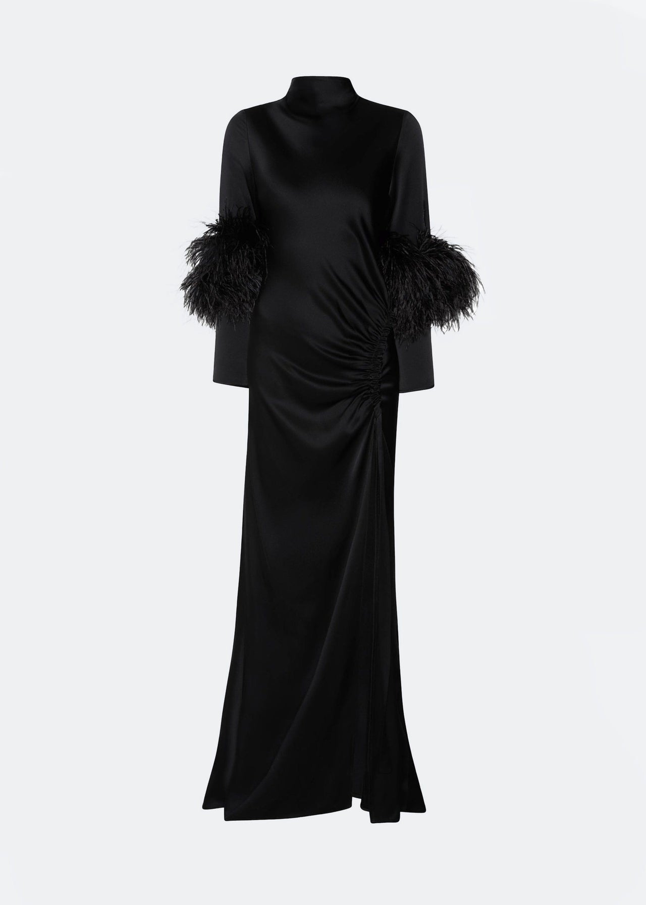 Satin Tab Gown With Feathers - LAPOINTE