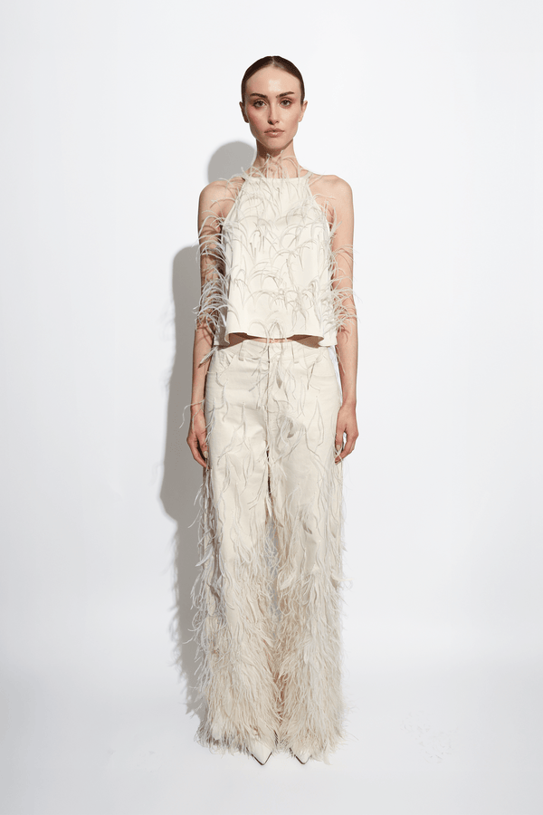 Stretch Cotton Twill Slouchy Pant With Feathers - LAPOINTE