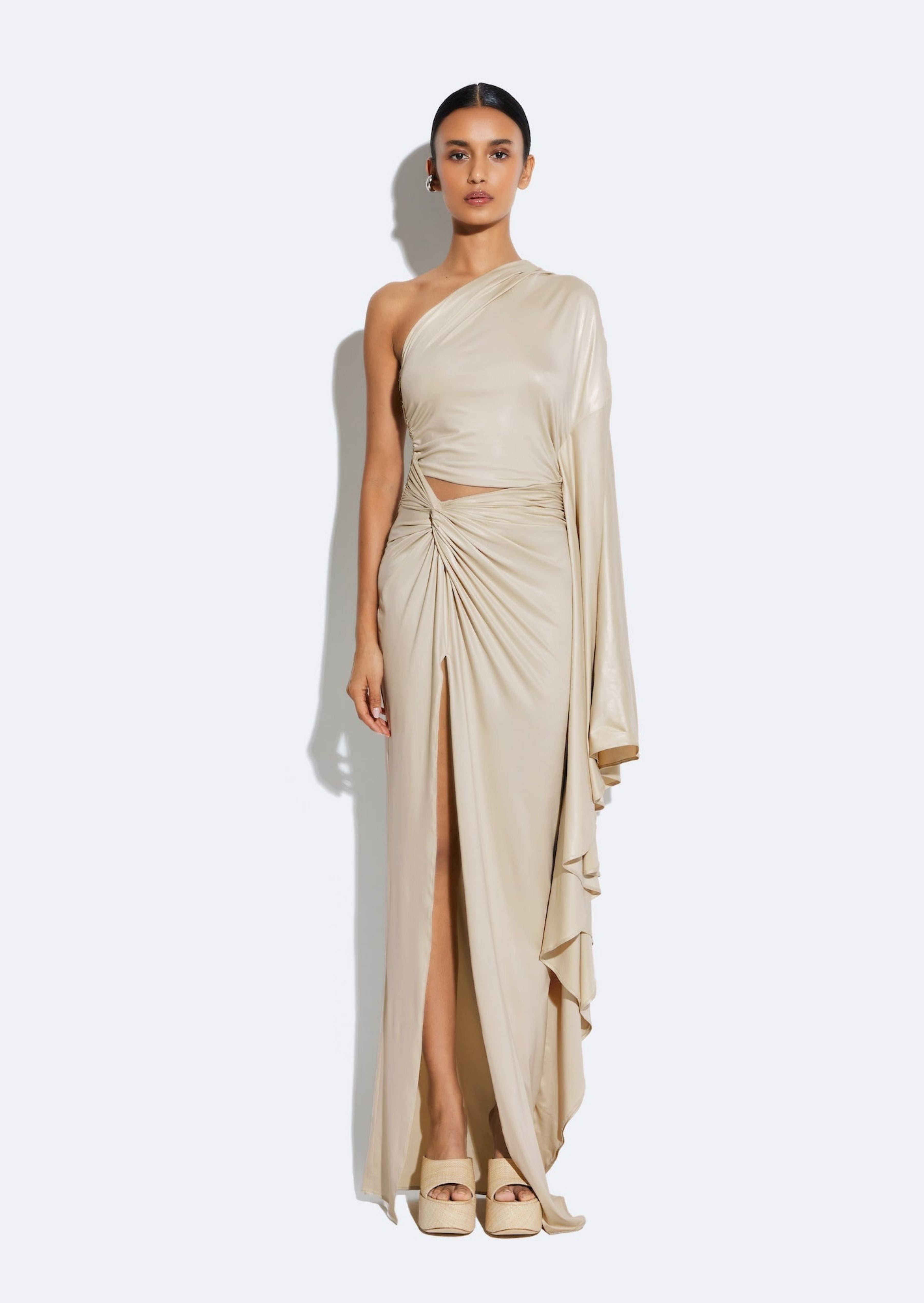 Coated Jersey One Shoulder Gown