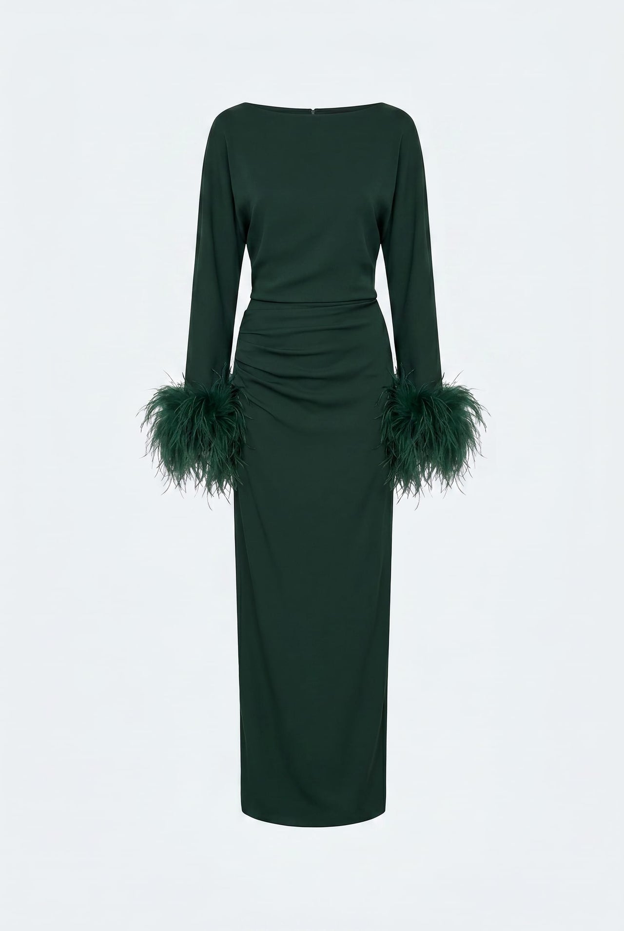 Stretch Drape Crepe Slit Dress With Feathers - LAPOINTE