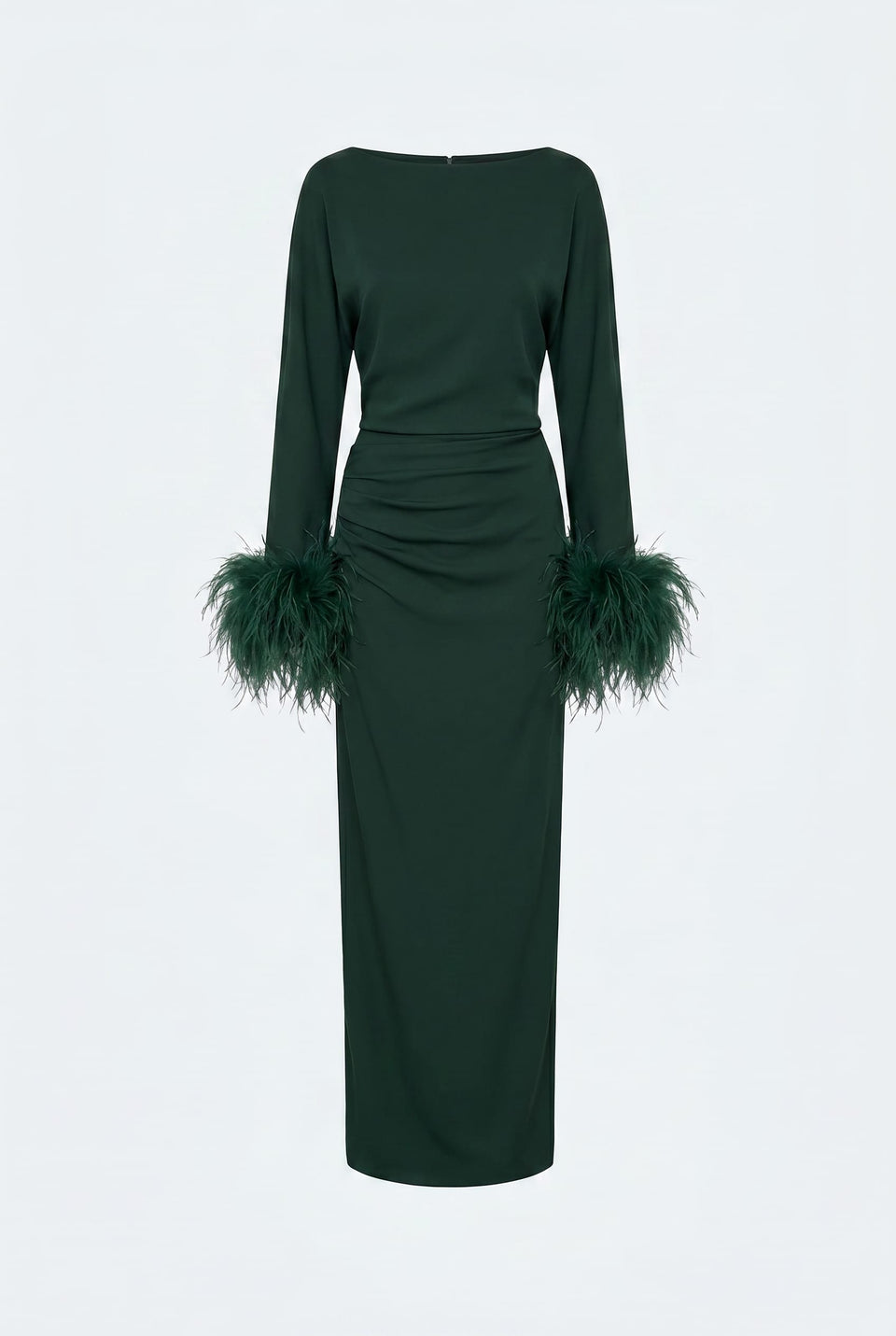 Stretch Drape Crepe Slit Dress With Feathers - LAPOINTE