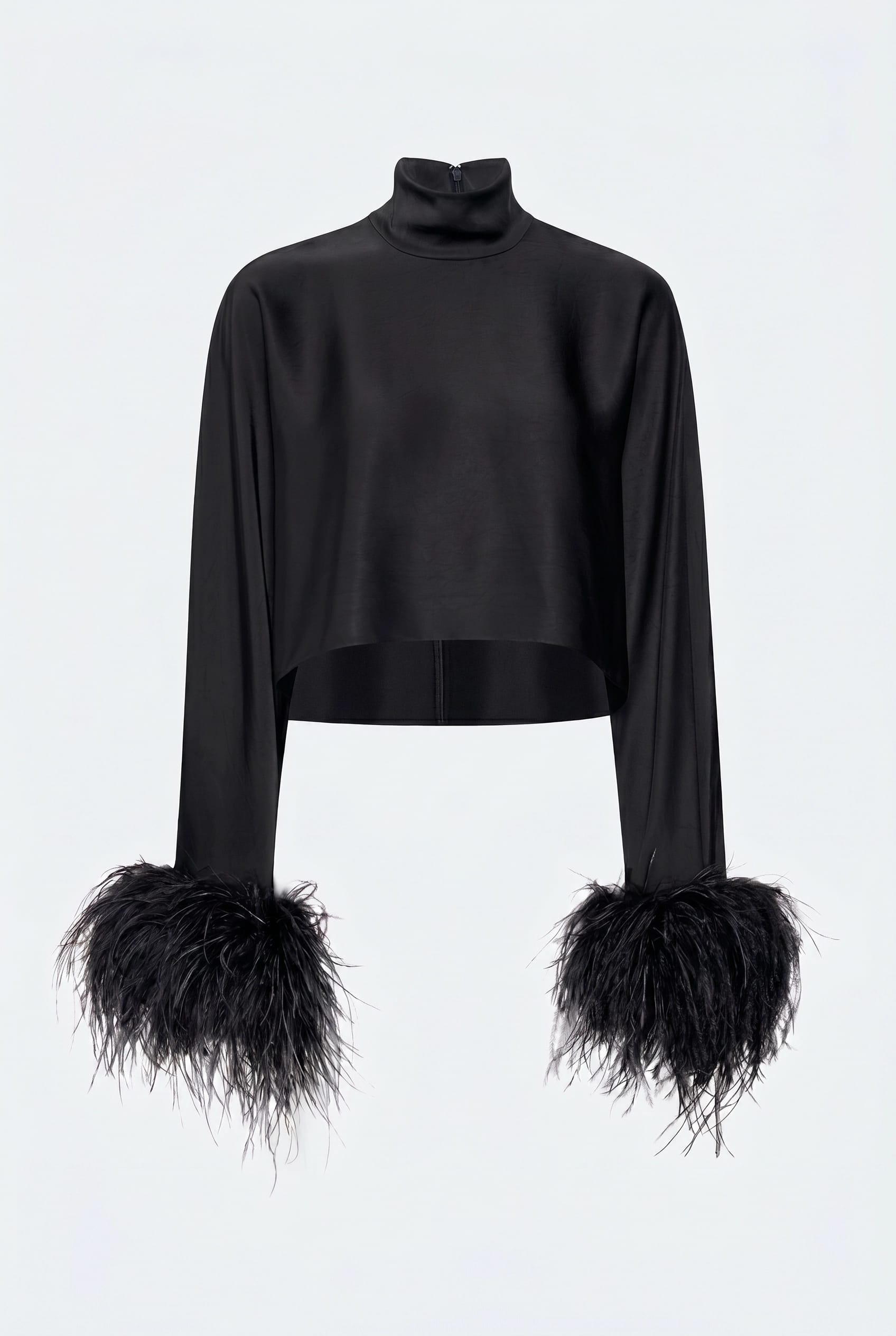 Lightweight Satin Caftan Top With Feathers