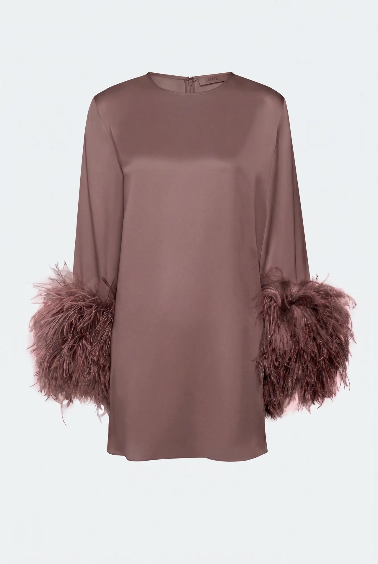 Satin Shift Dress With Feathers