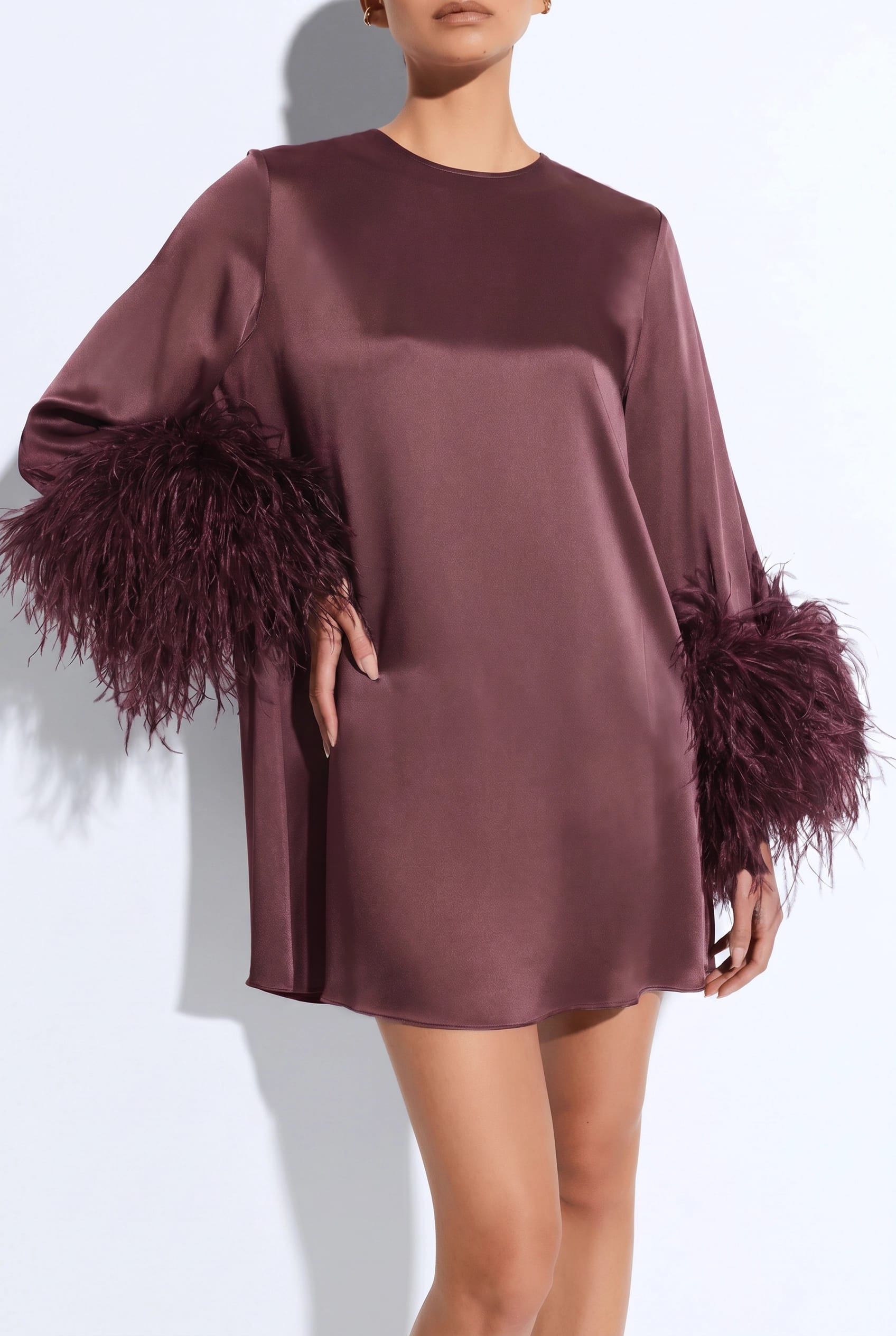 Satin Shift Dress With Feathers