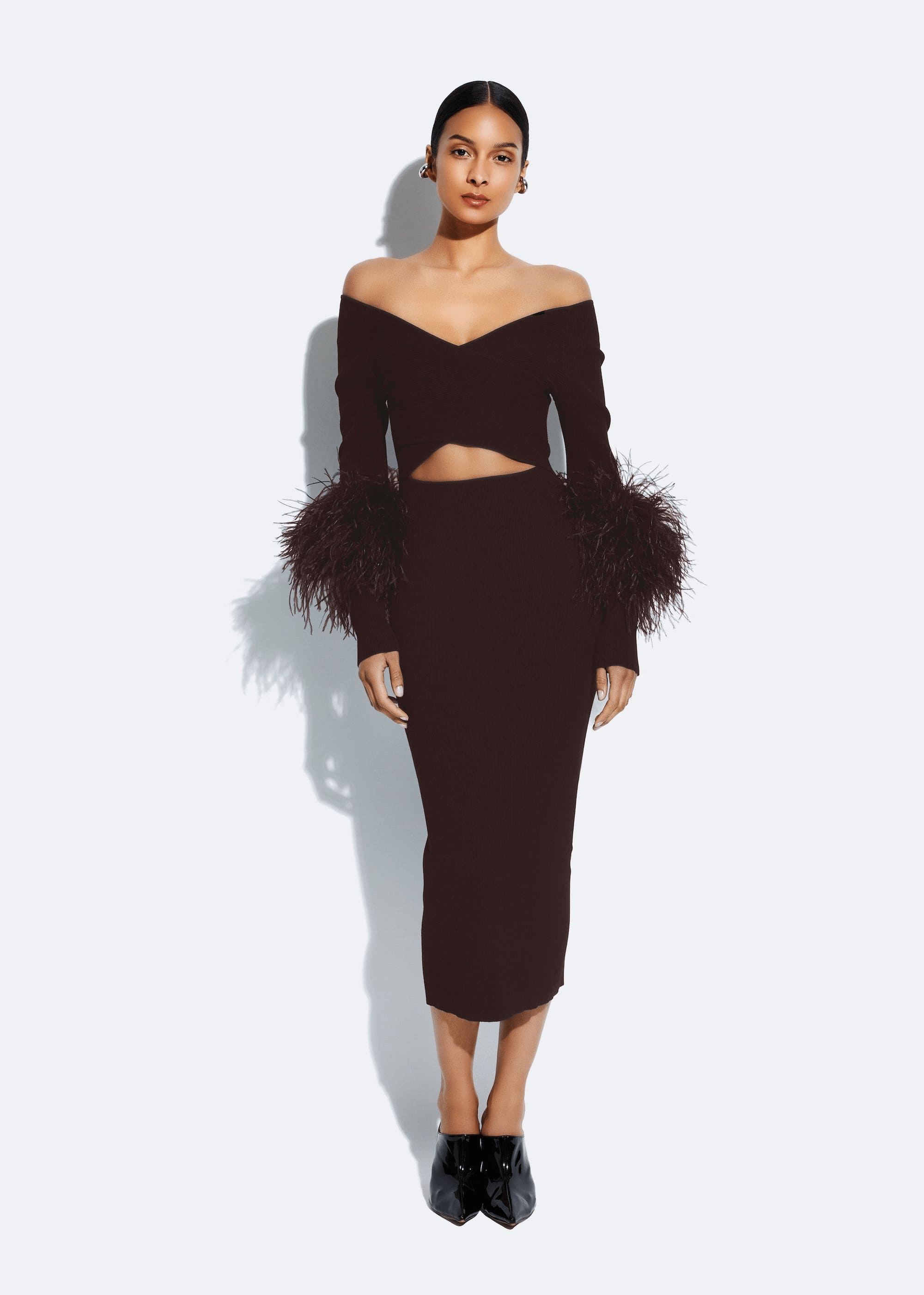 Matte Viscose Cross Front Dress With Feathers - LAPOINTE