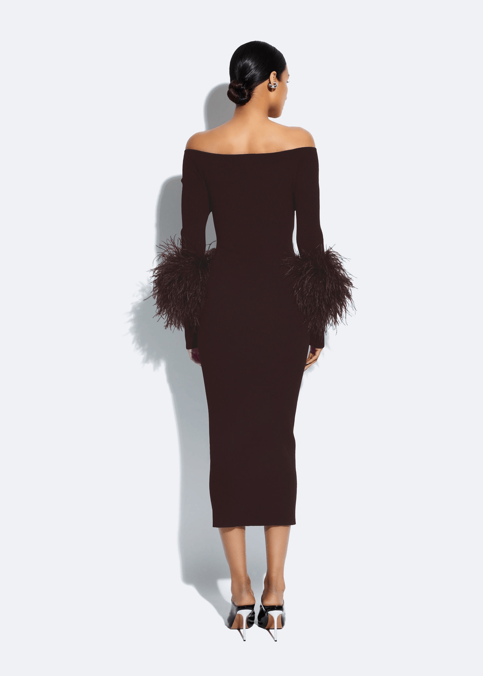 Matte Viscose Cross Front Dress With Feathers