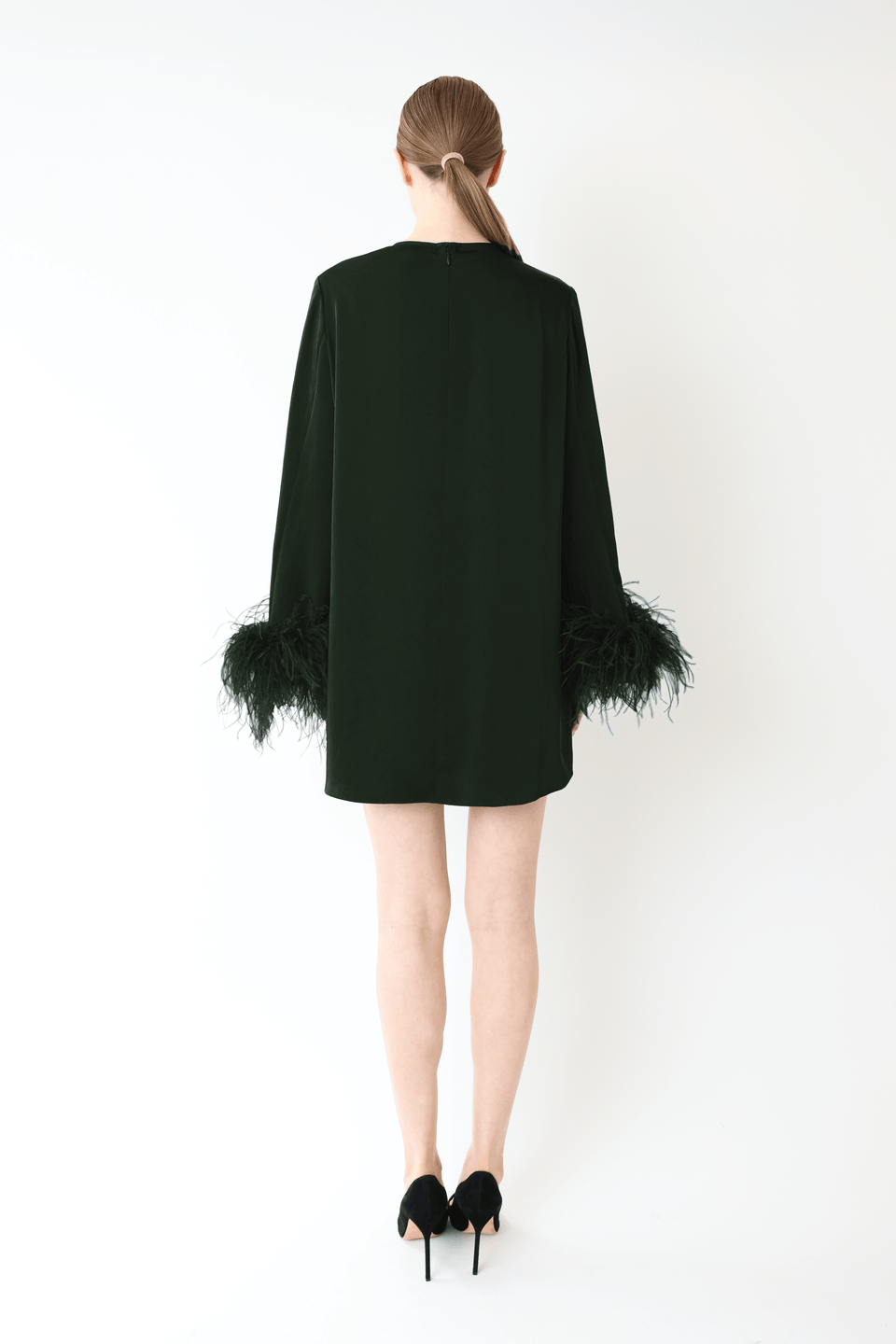 Satin Dress With Feathers