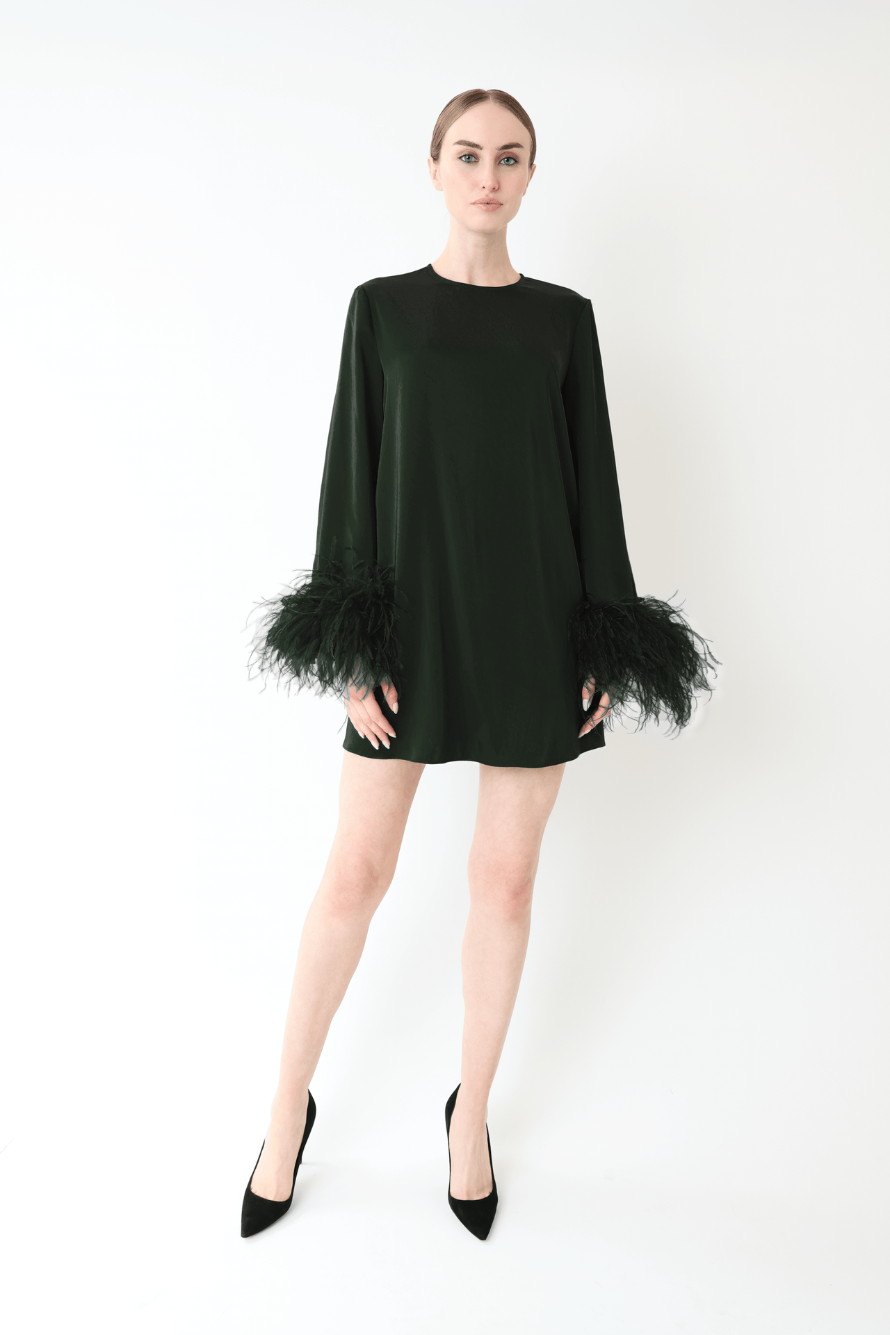 Satin Dress With Feathers