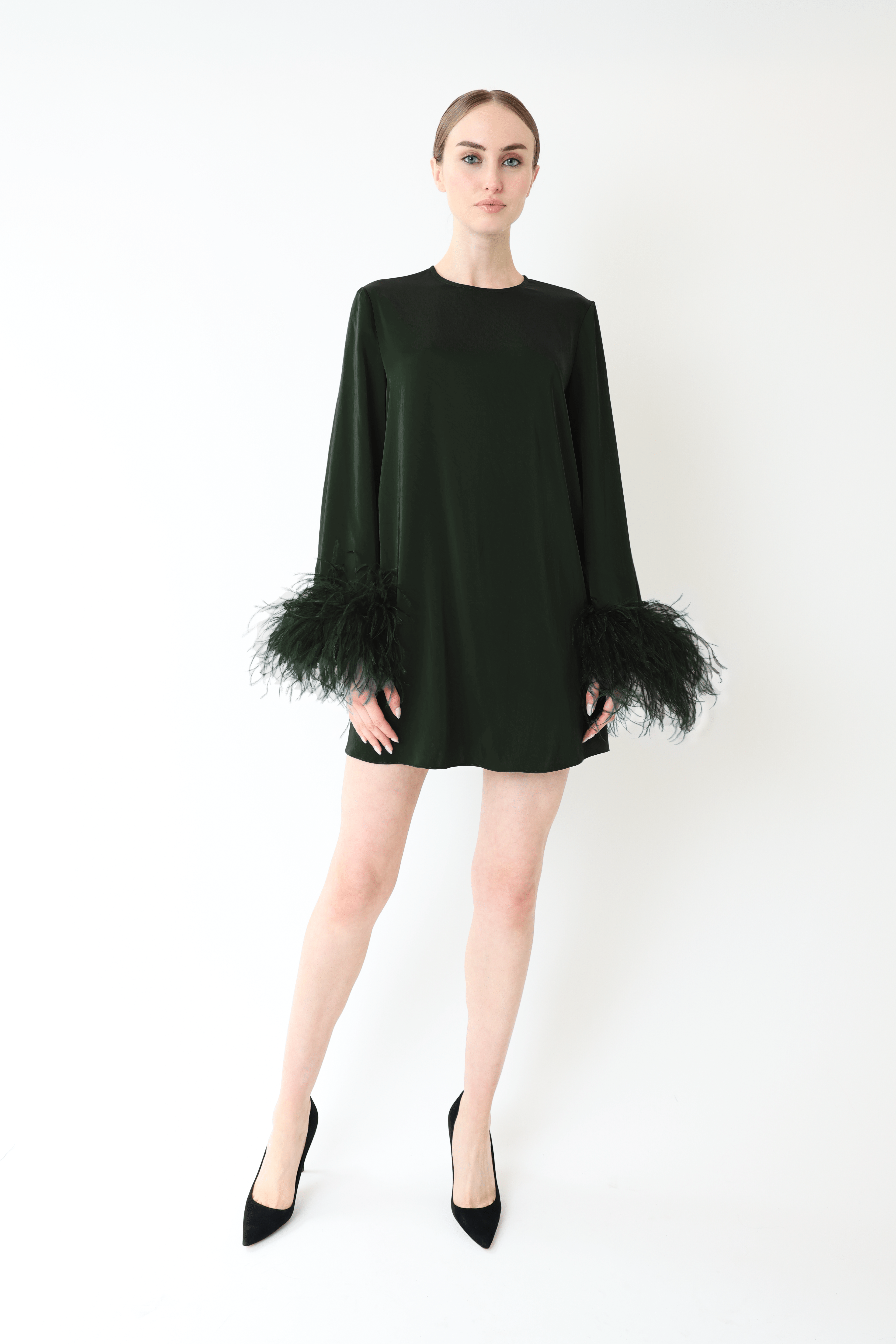 Satin Dress With Feathers