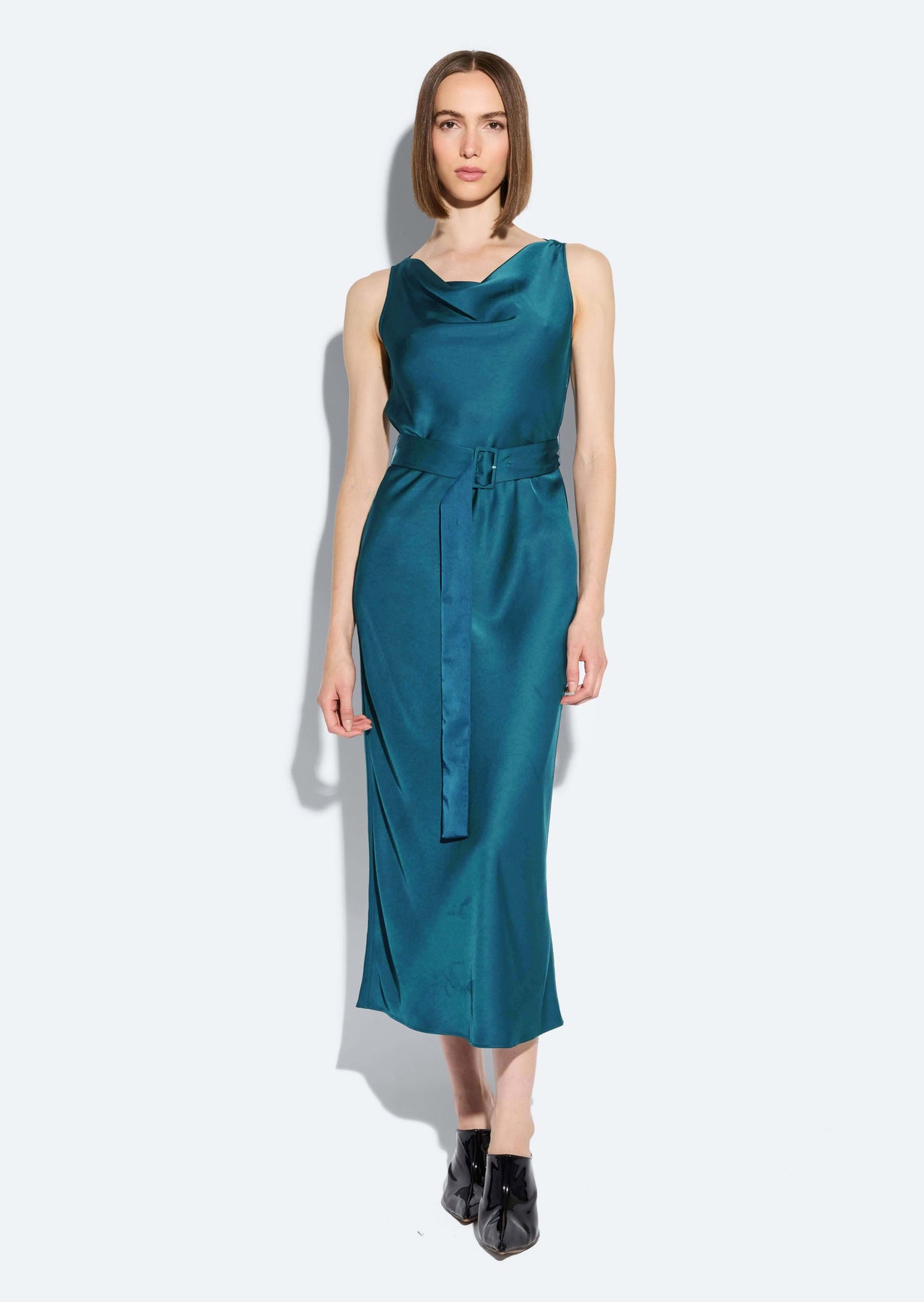Lightweight Satin Belted Dress - LAPOINTE