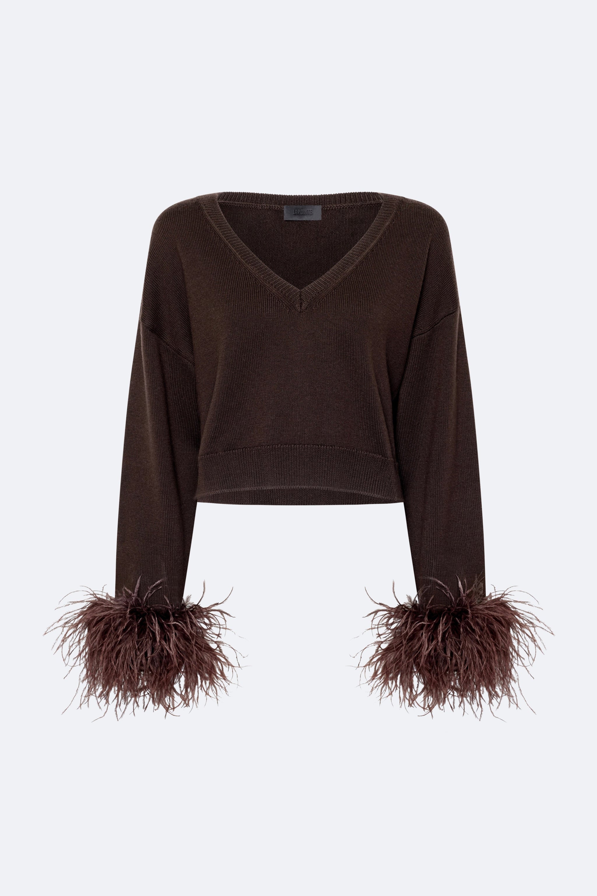 Merino Cropped V-Neck Sweater with Classic Feathers