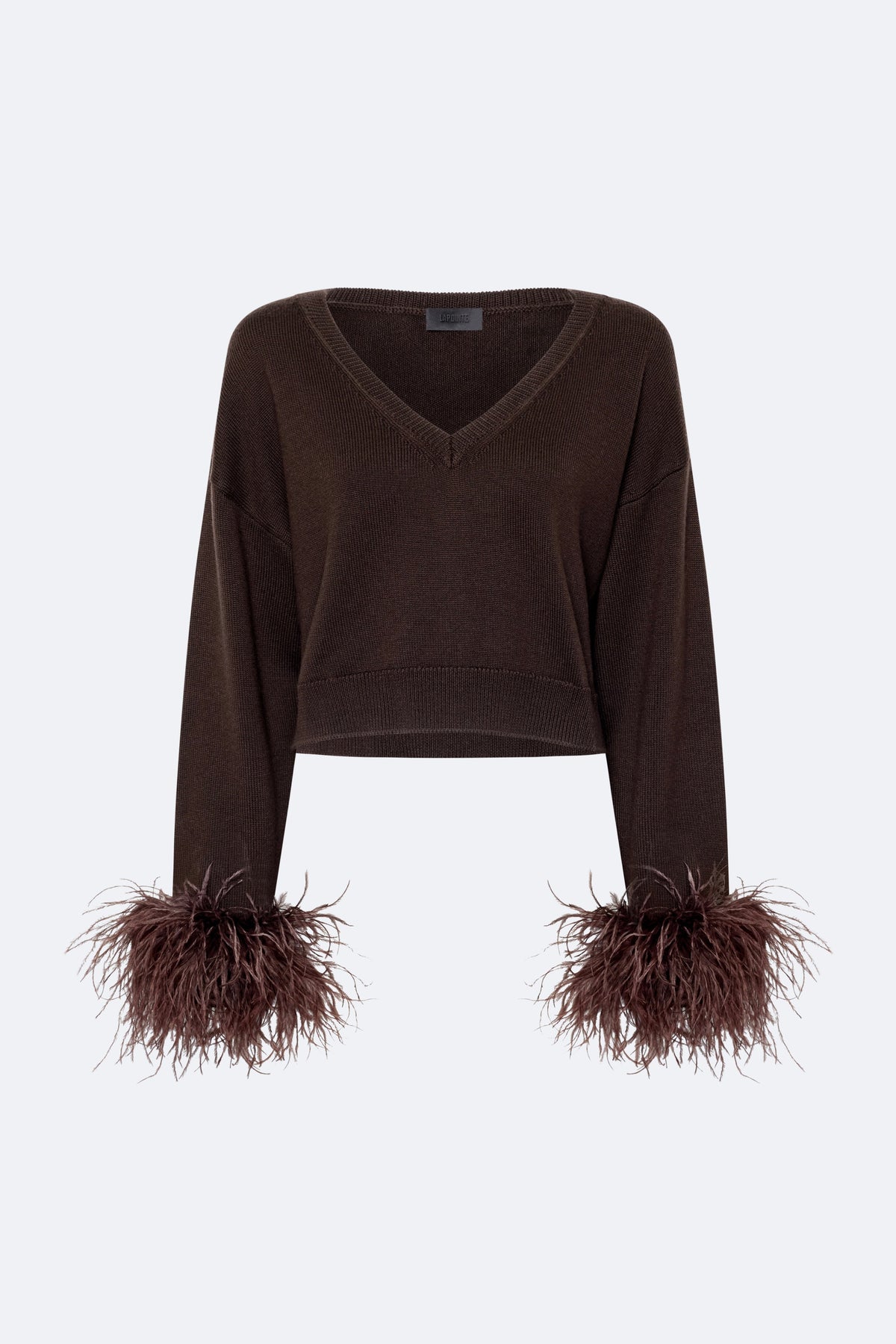 Merino Cropped V-Neck Sweater with Classic Feathers