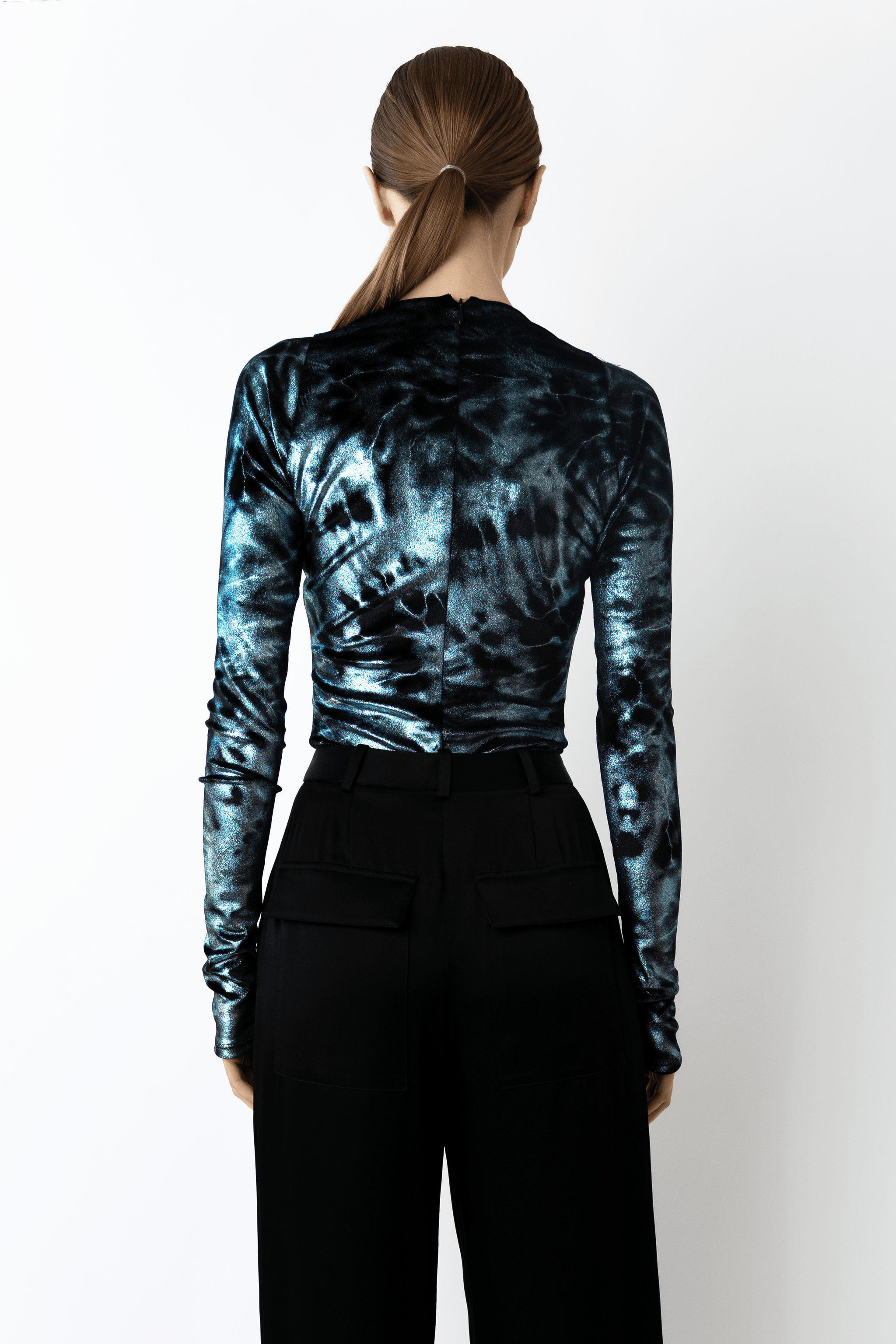 Foil Velour V Neck Bodysuit - LAPOINTE