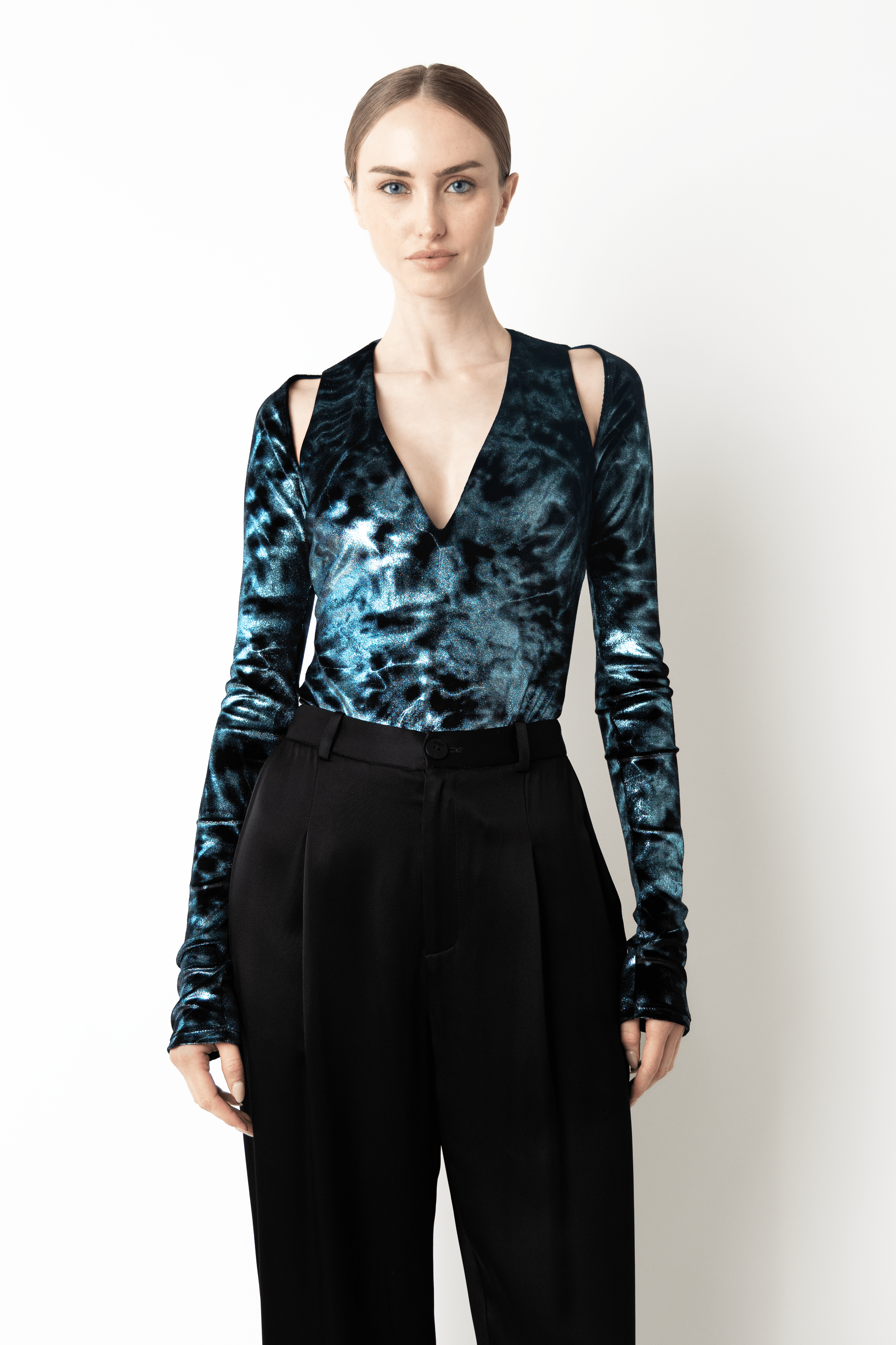 Foil Velour V Neck Bodysuit - LAPOINTE