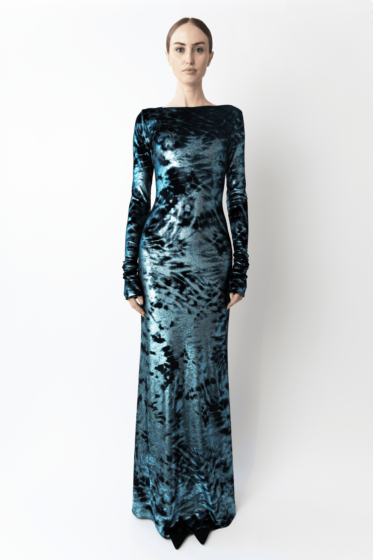 Foil Velour Boatneck Gown - LAPOINTE
