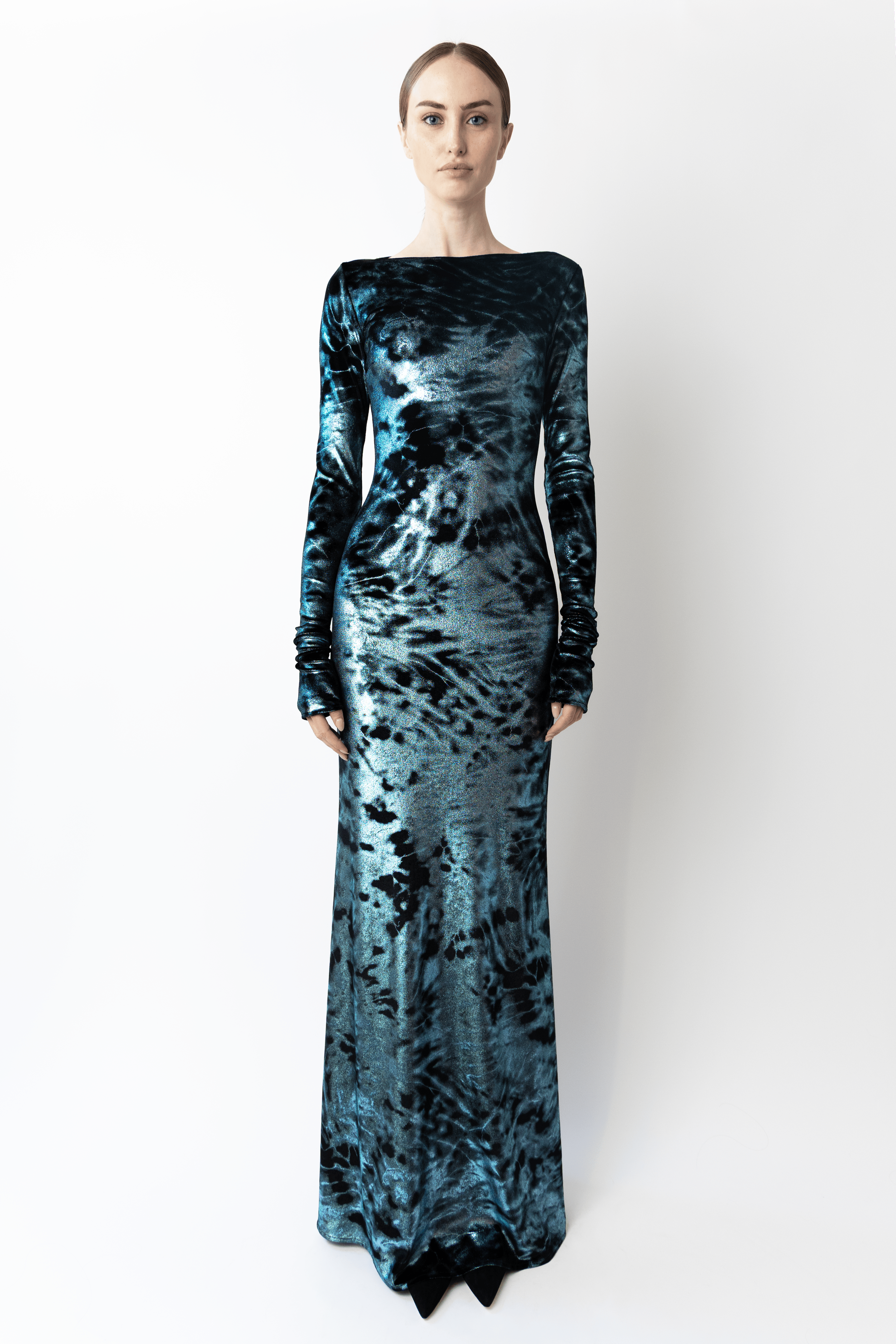 Foil Velour Boatneck Gown - LAPOINTE