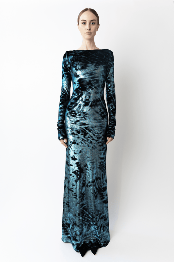 Foil Velour Boatneck Gown - LAPOINTE
