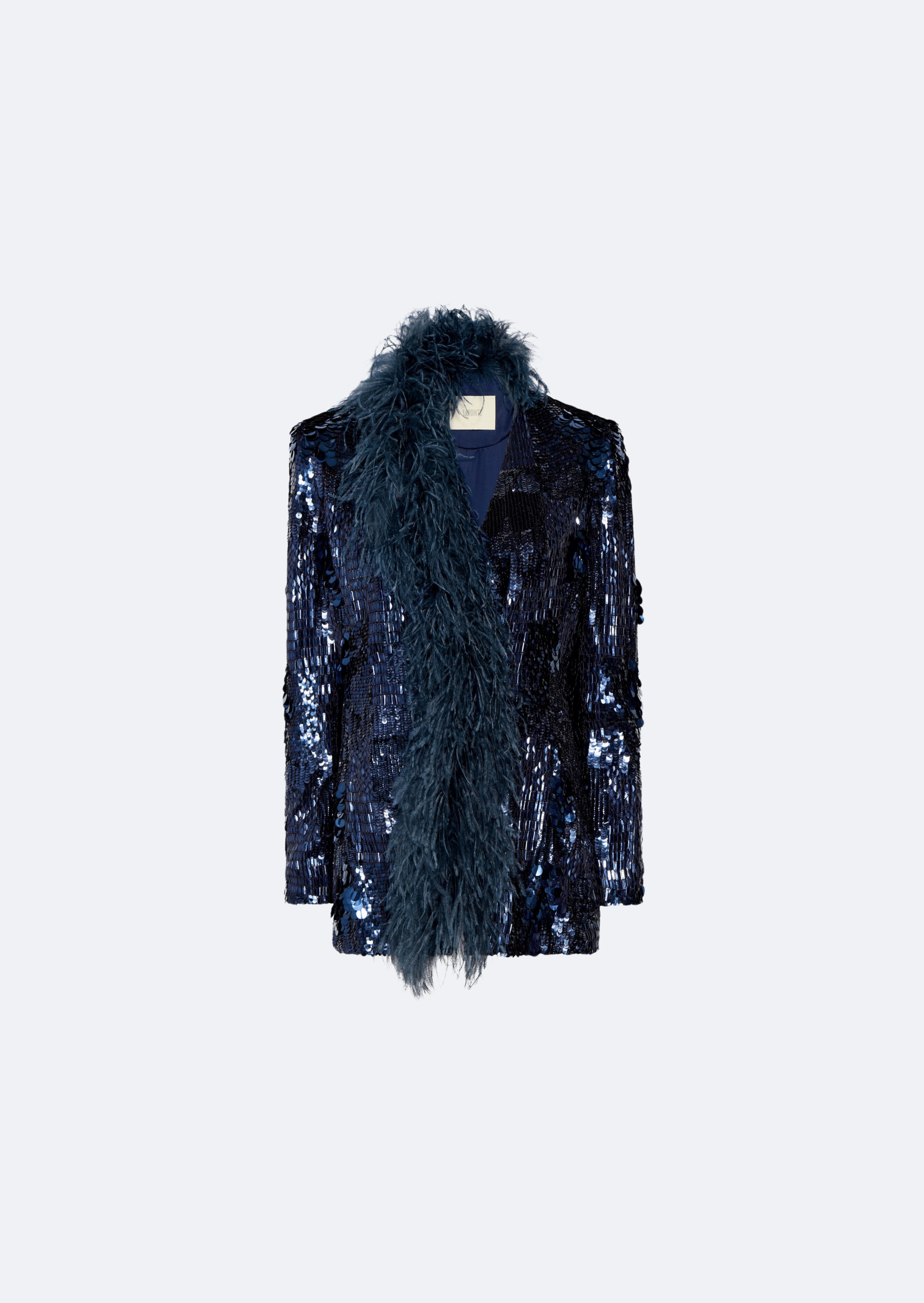 Patchwork Sequin Collarless Blazer With Feathers - LAPOINTE