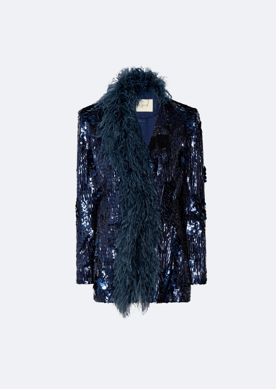 Patchwork Sequin Collarless Blazer With Feathers - LAPOINTE