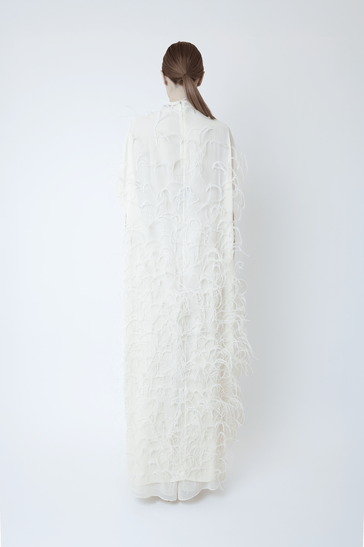 Georgette Mock Neck Maxi Top With Feathers - LAPOINTE