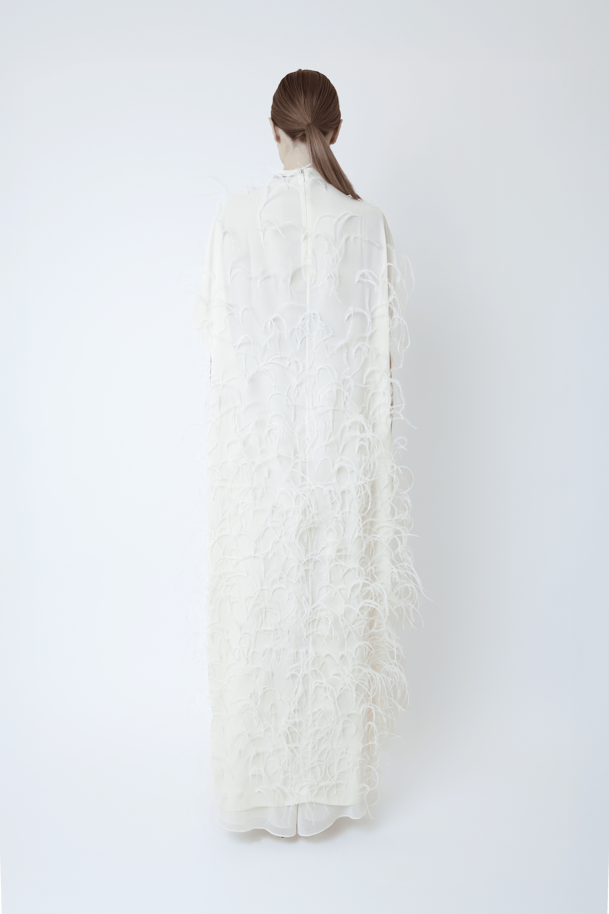 Georgette Mock Neck Maxi Top With Feathers - LAPOINTE