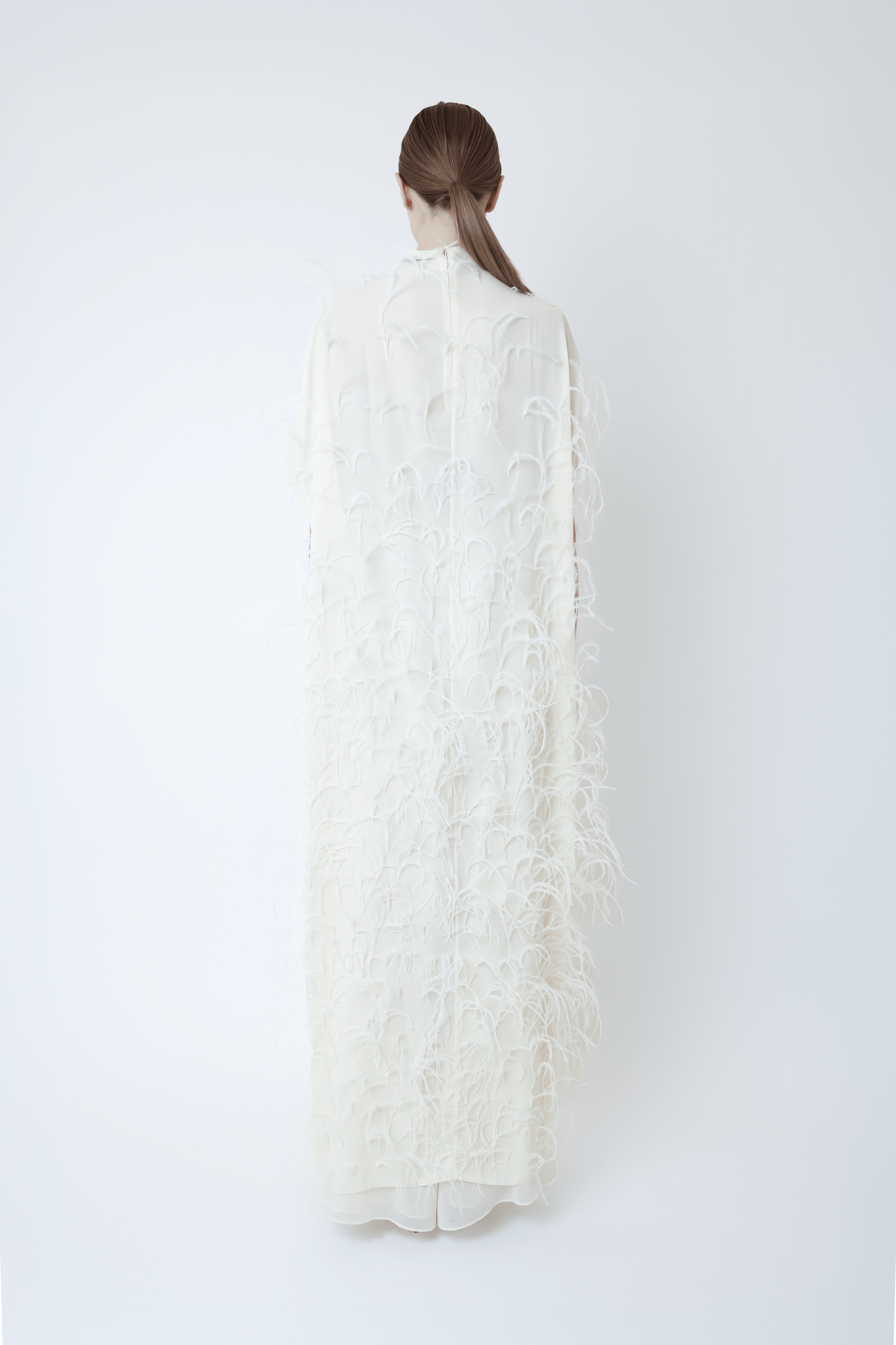 Georgette Mock Neck Maxi Top With Feathers - LAPOINTE