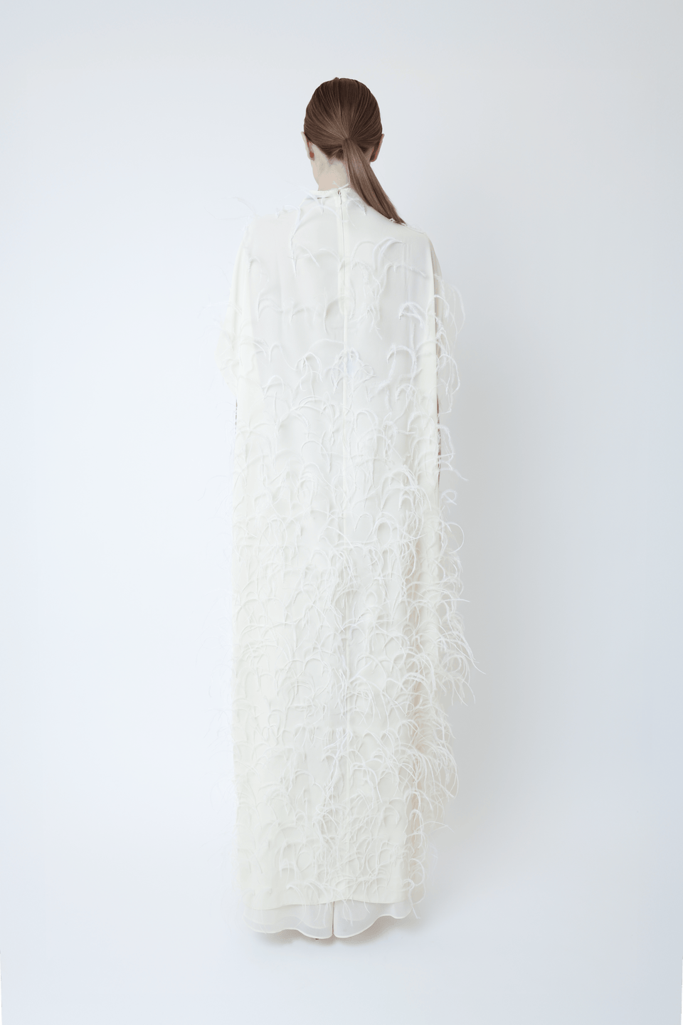 Georgette Mock Neck Maxi Top With Feathers - LAPOINTE