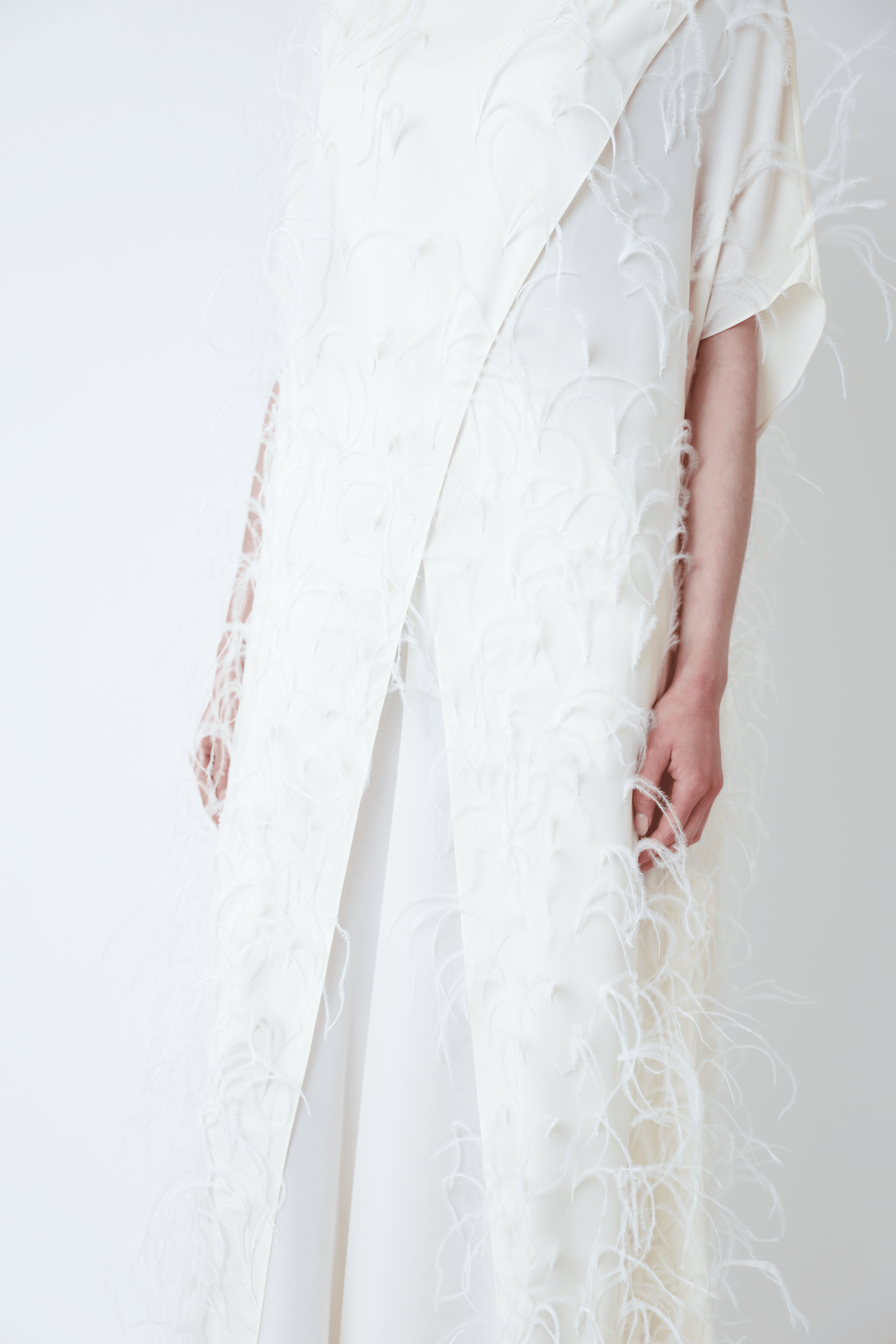 Georgette Mock Neck Maxi Top With Feathers - LAPOINTE